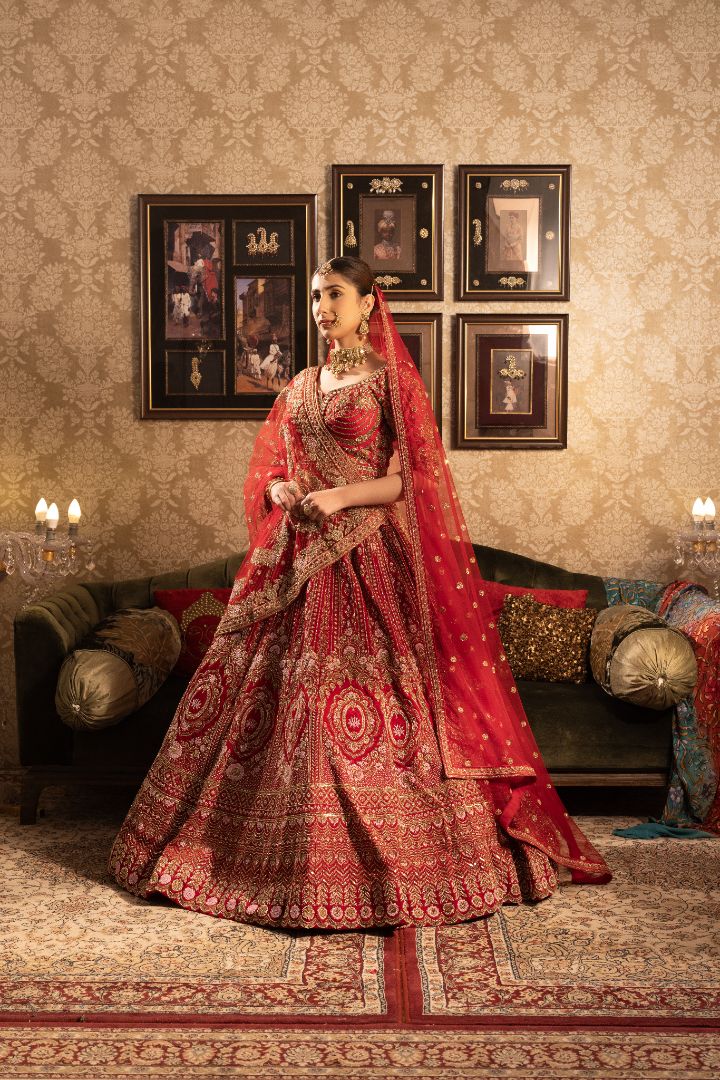 Red Bridal Lehenga With cutdana design - Image 3