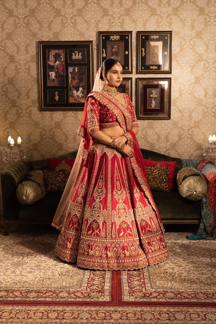 Red Designer Bridal lehenga - Image 4