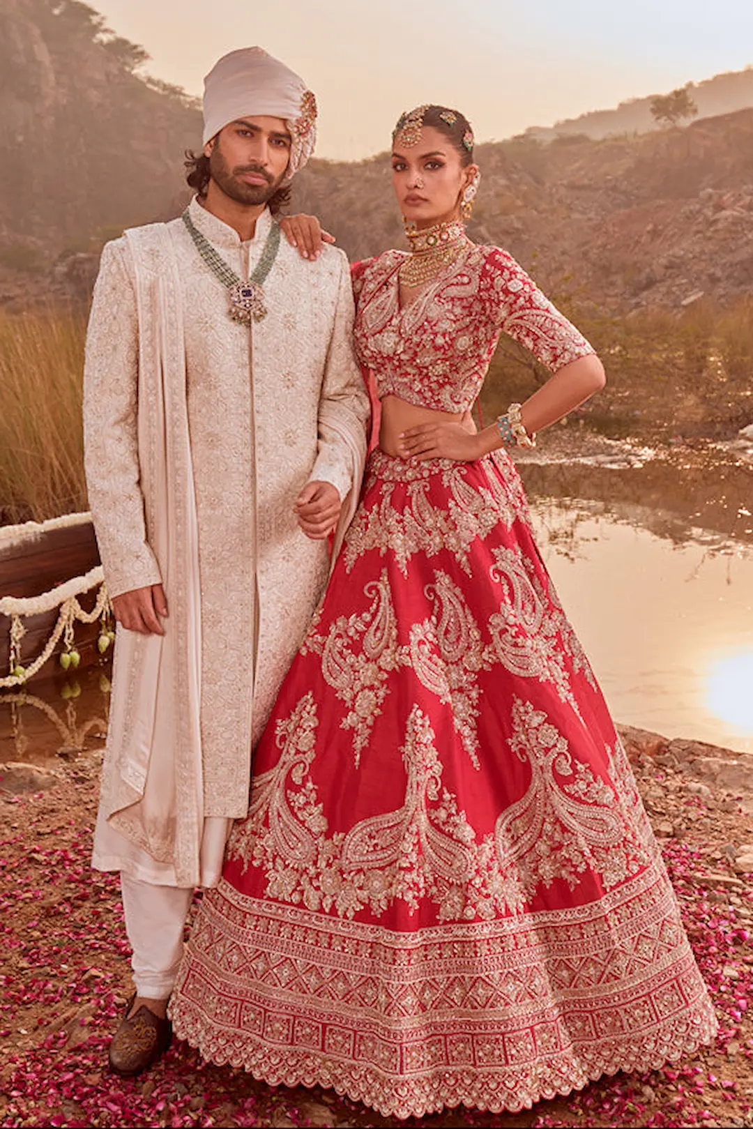 Red Bridal Raw silk paisley embroidery lehenga - Image 4