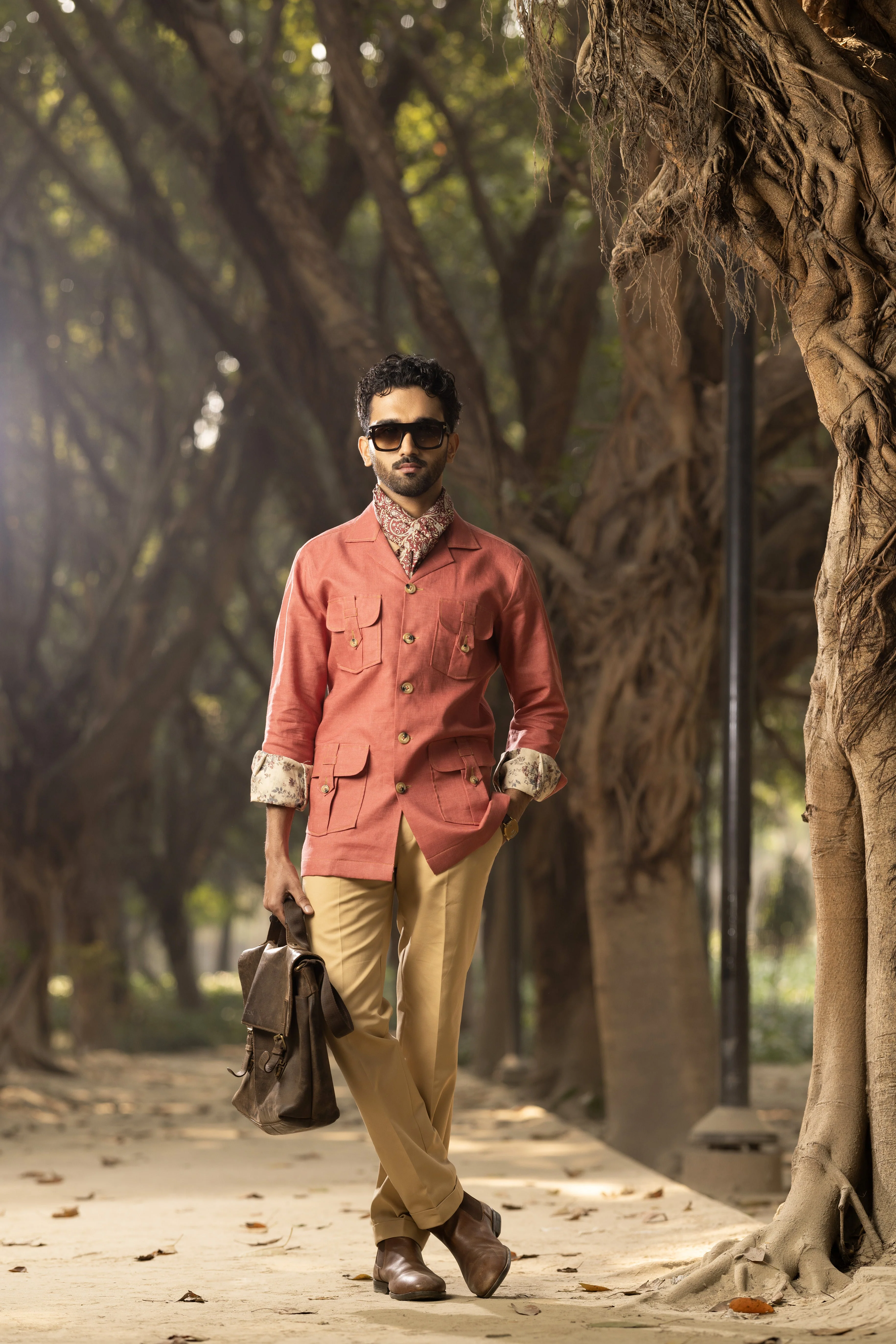 Red Linen Safari Shirt - Image 2