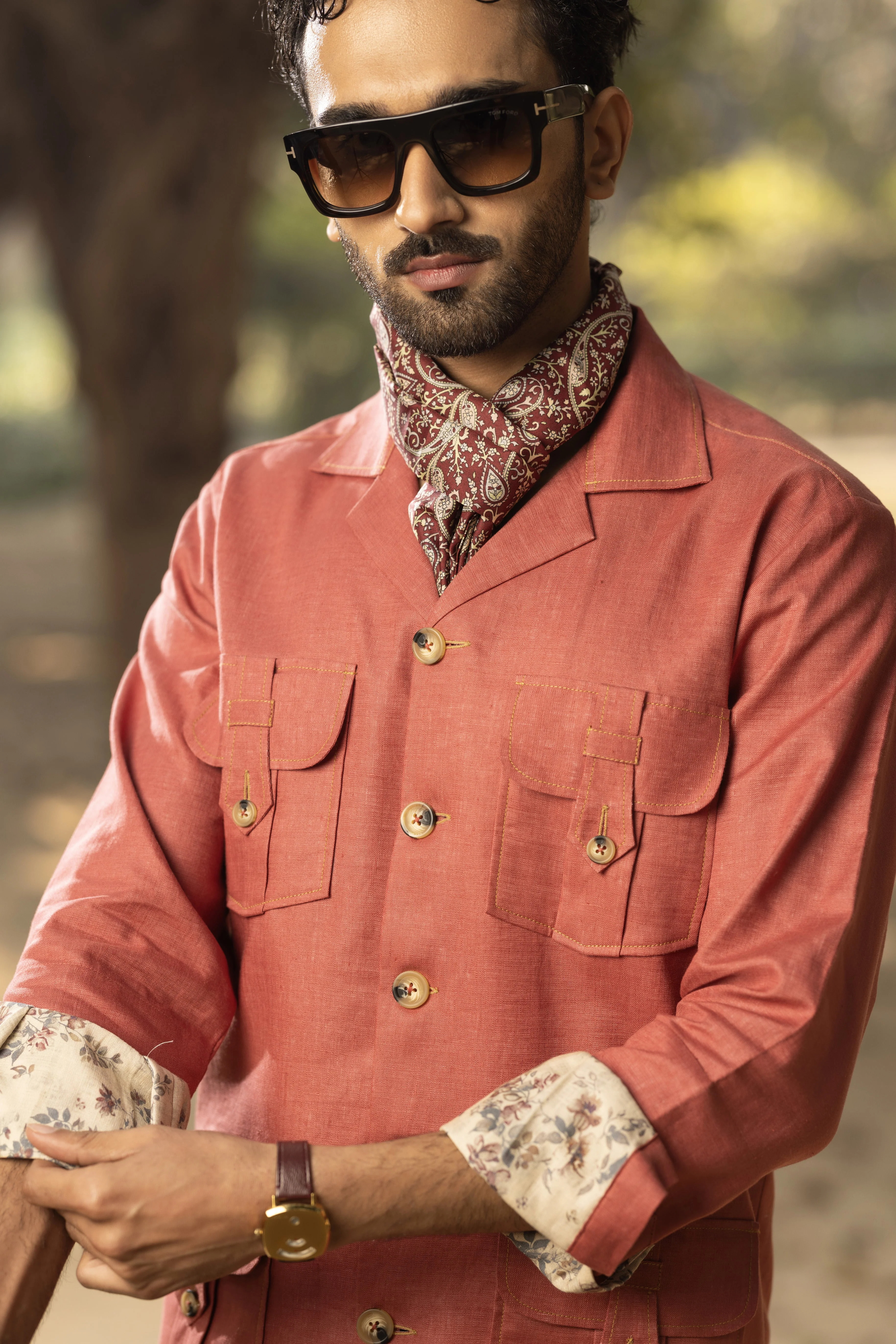 Red Linen Safari Shirt - Image 3