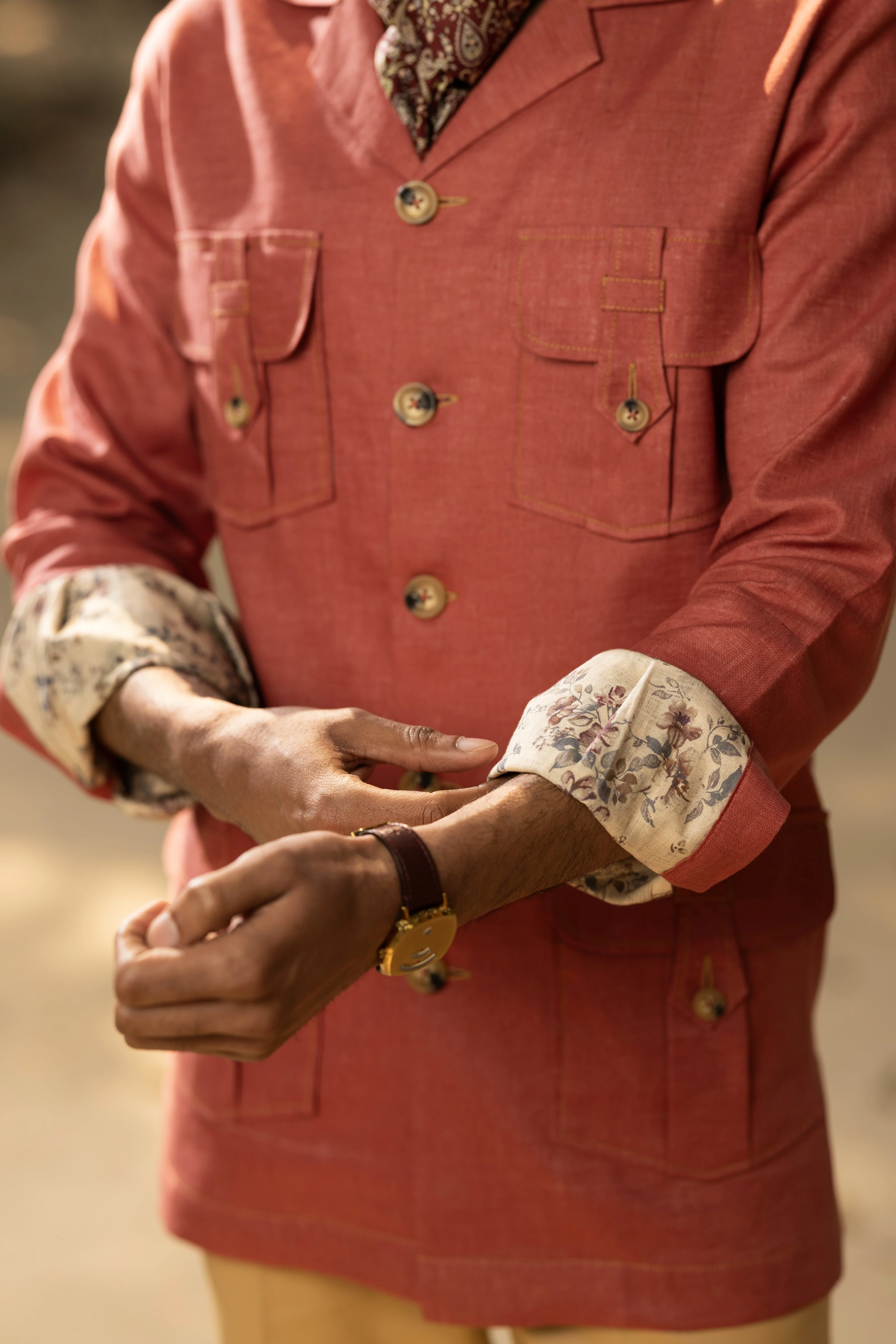 Red Linen Safari Shirt - Image 4