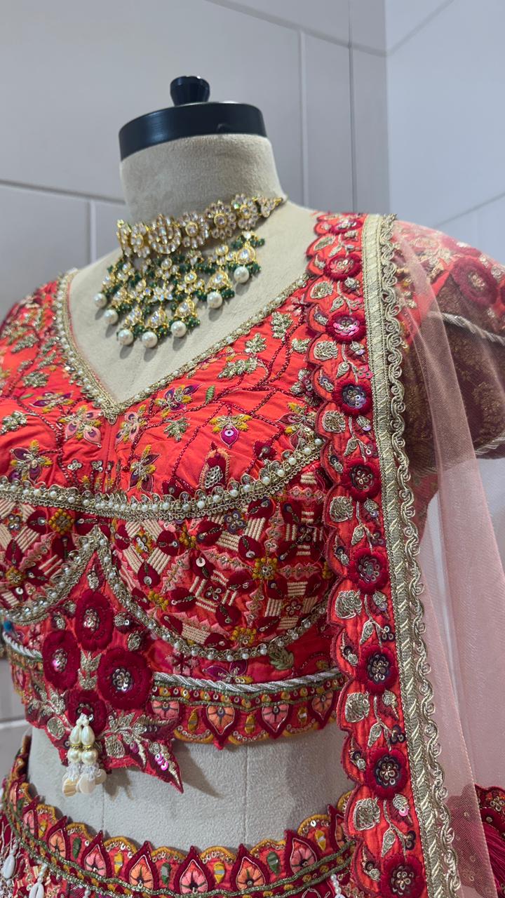 Red multicolor lehenga - Image 3