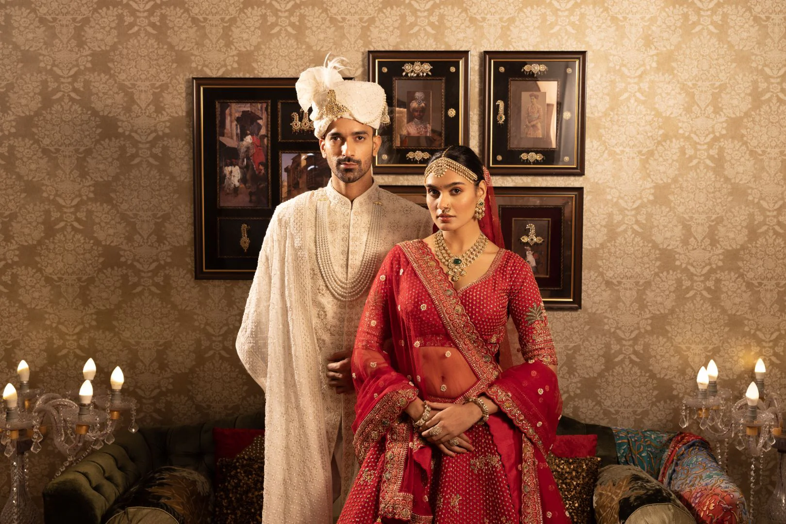 Red Silk Bridal Lehenga with Cutdana & Sequins Embellishments and Double Dupatta - Image 2