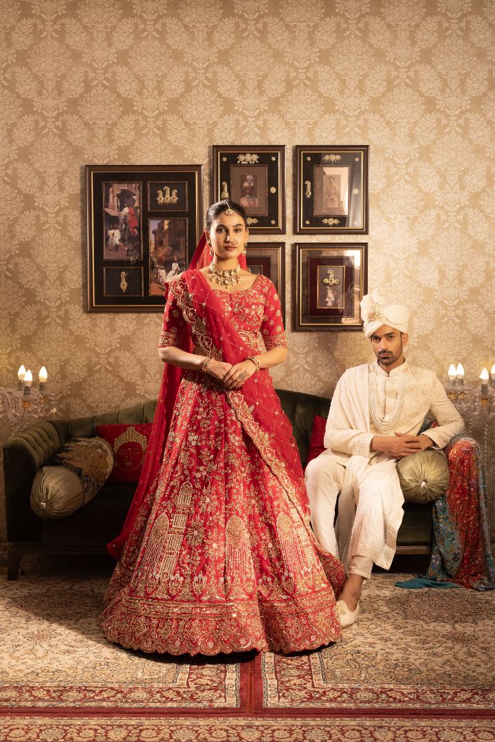 Red silk Bridal lehenga cutdata embellishments - Image 3