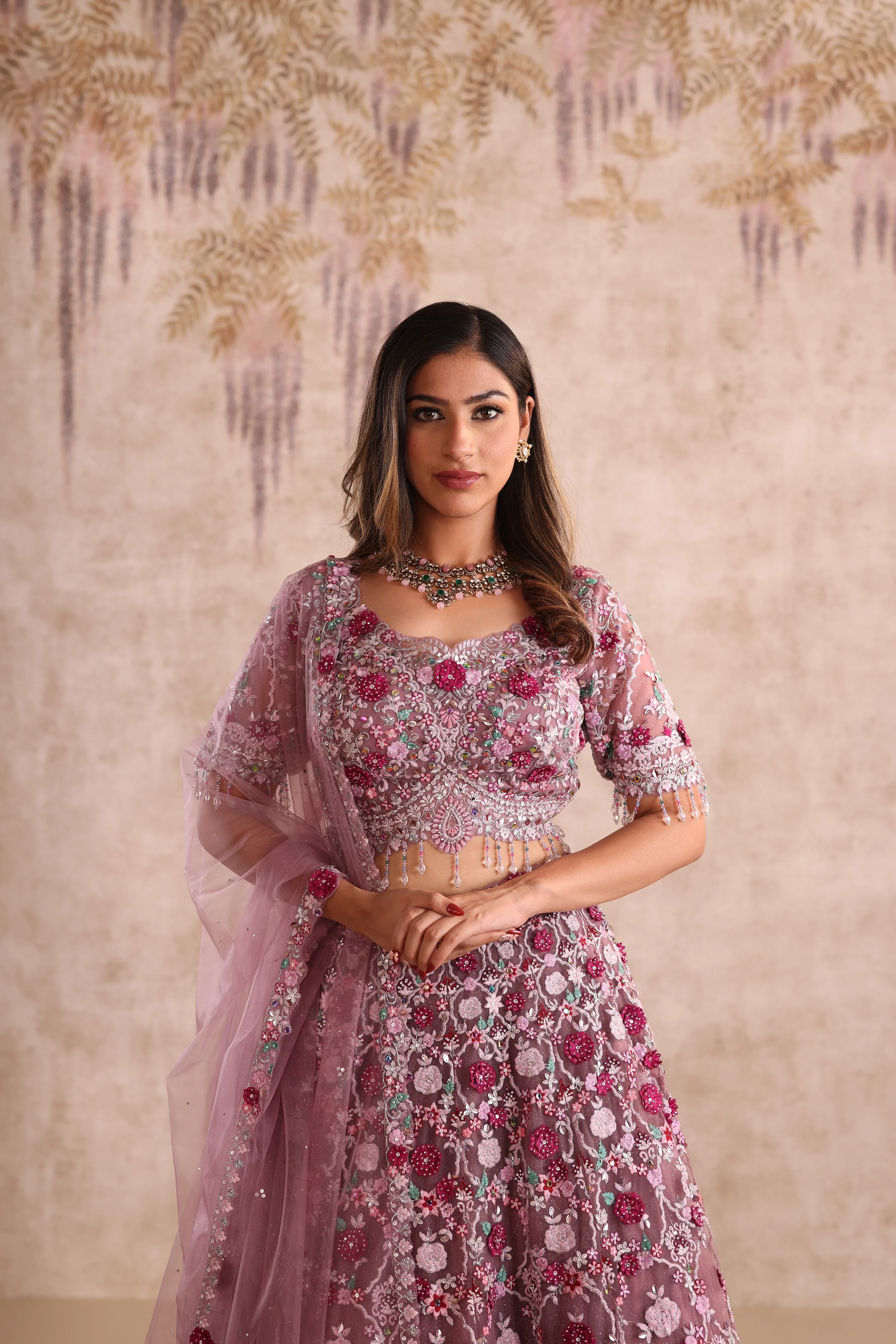 Rose Pink Embroidered Party Wear Lehenga - Image 2