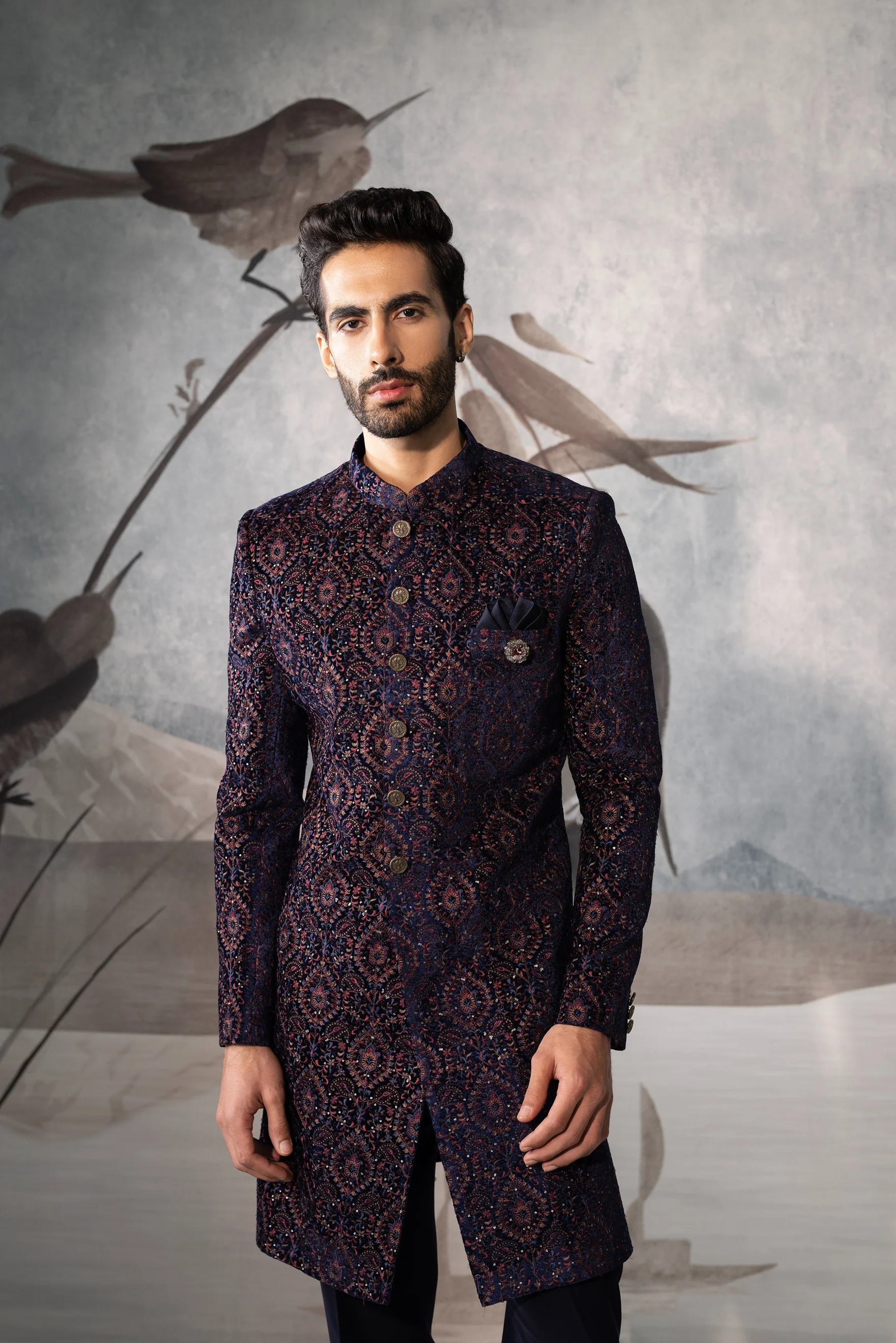 Blue multi colour thread embroidery Indo-Western - Image 2