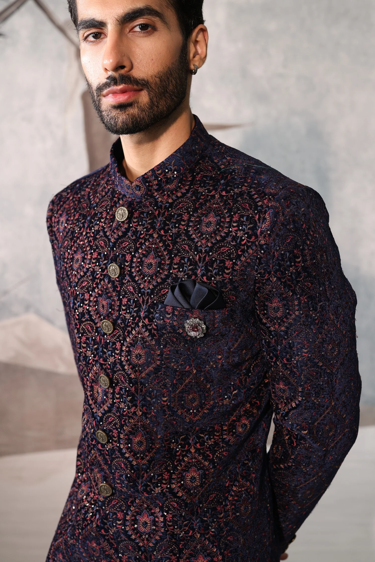 Blue multi colour thread embroidery Indo-Western - Image 4