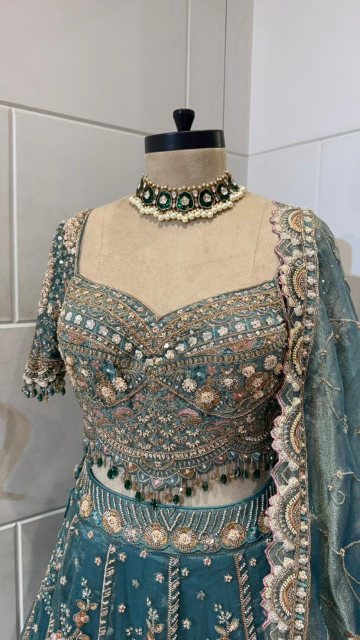 Royal Blue Embroidered Designer Lehenga - Image 3