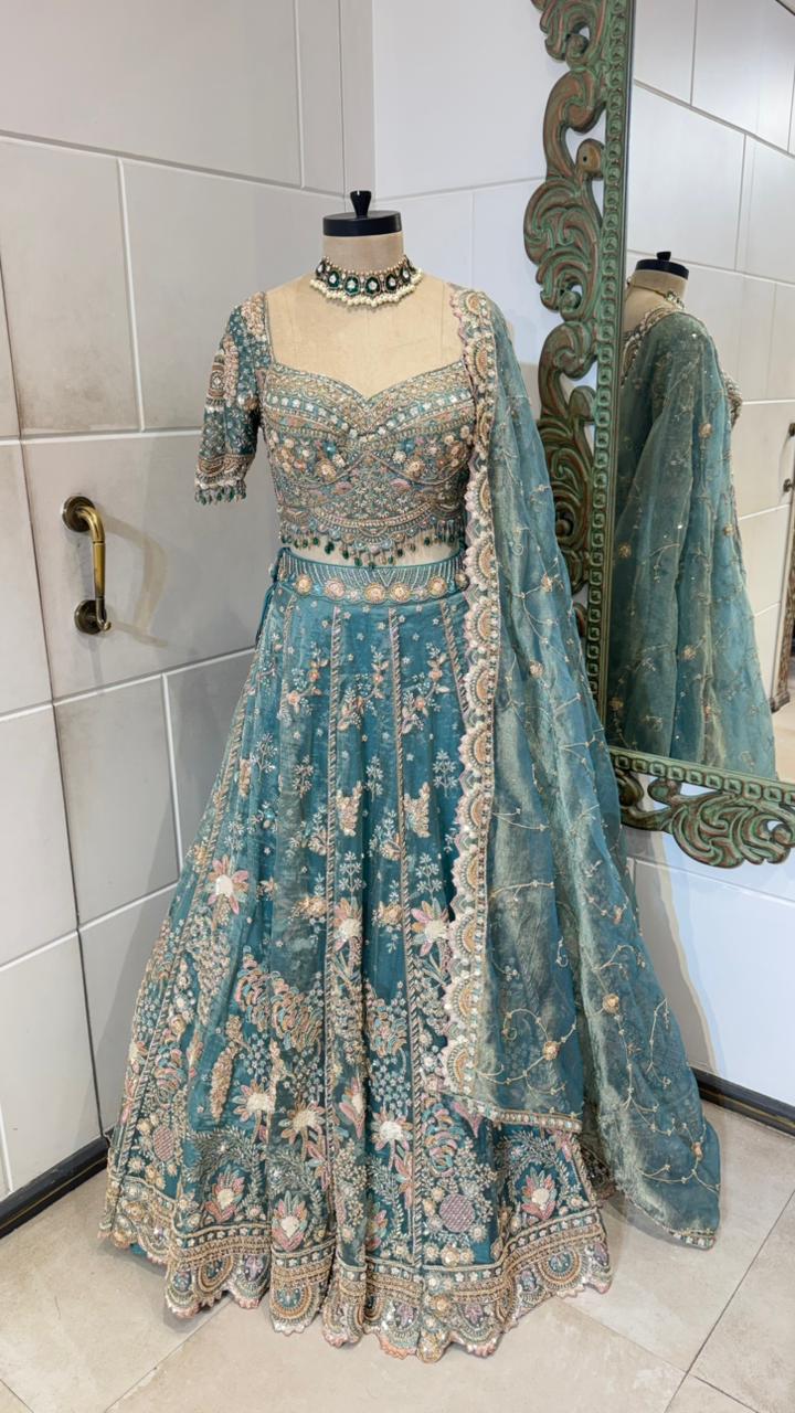 Royal Blue Embroidered Designer Lehenga - Image 4