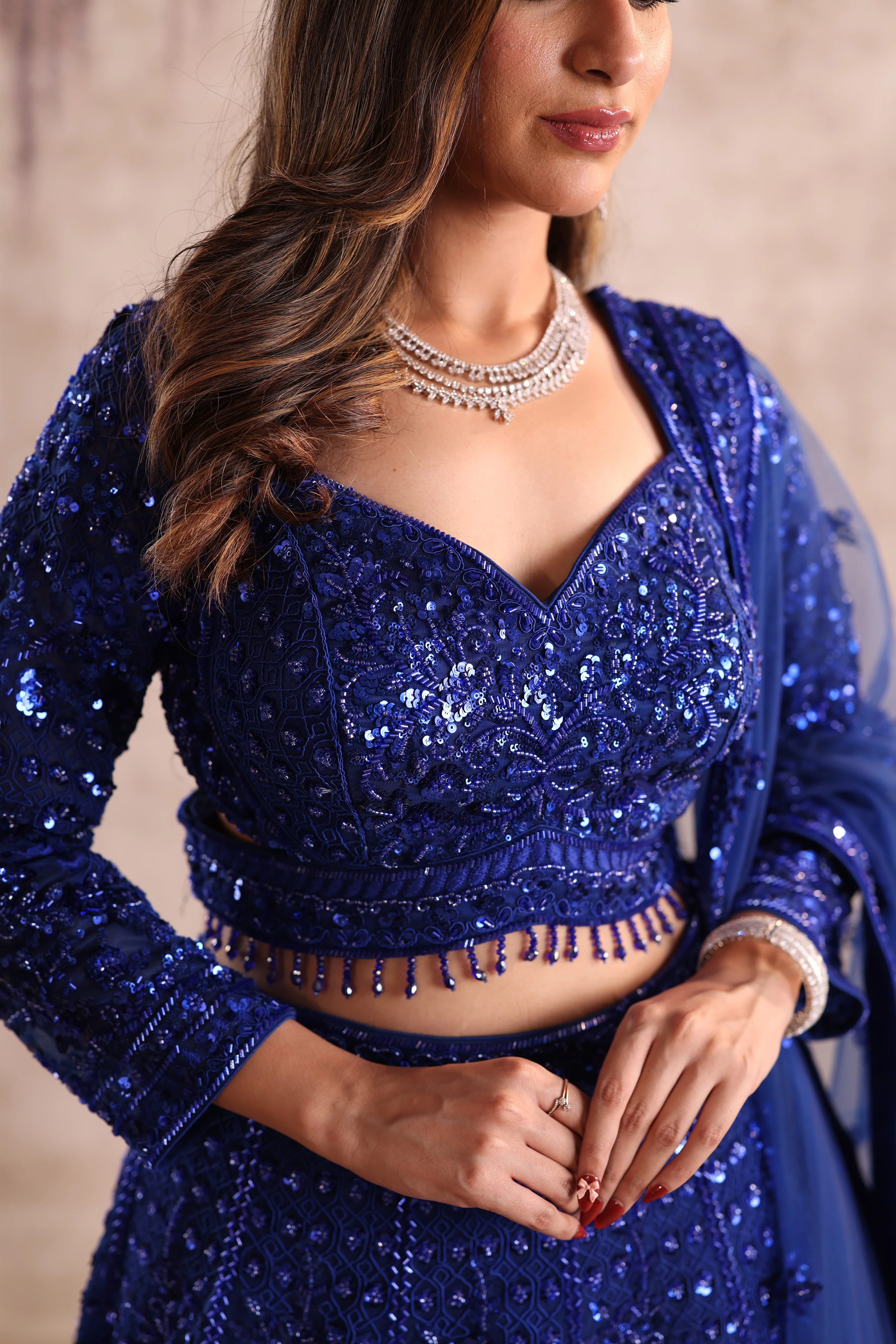 Royal Blue Heavy Sequin Party Wear Lehenga - Image 3