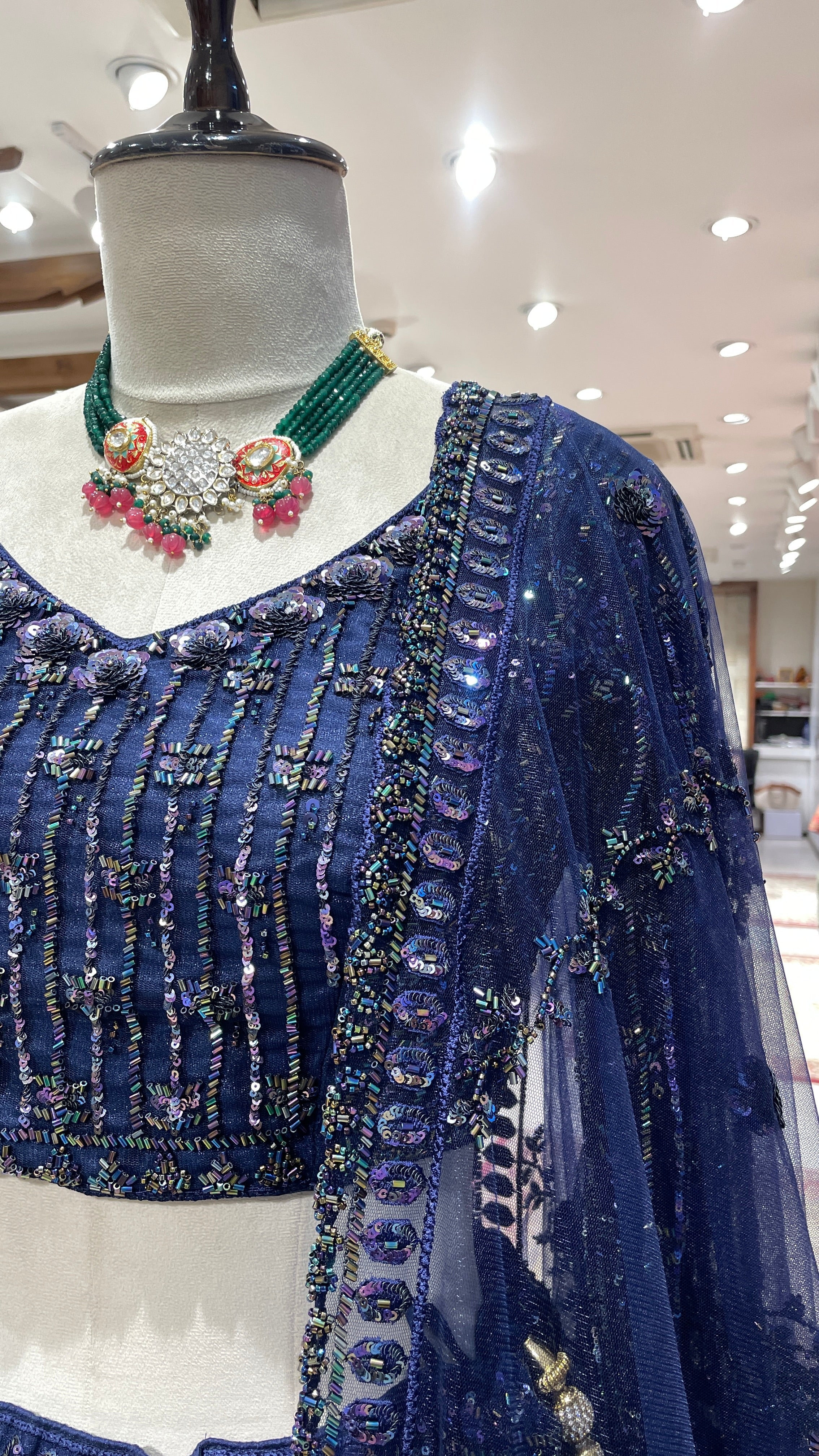 Royal blue lehenga with heavy sequins embellishments - Image 2