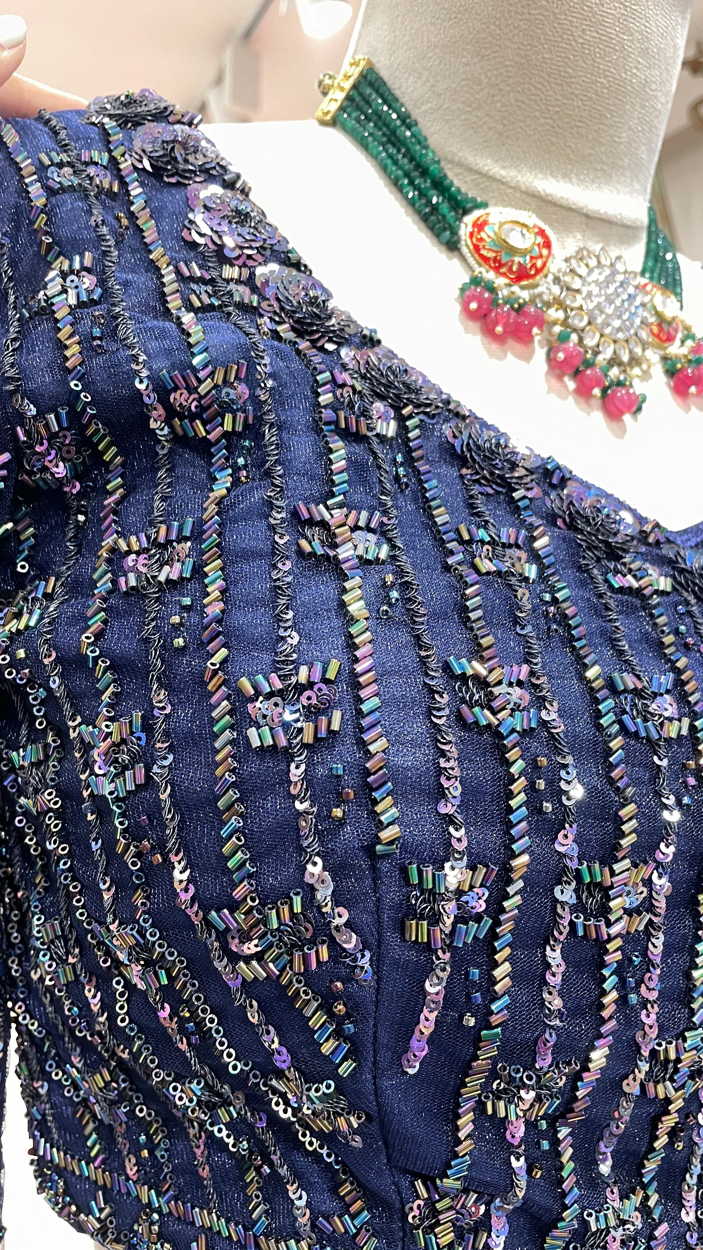 Royal blue lehenga with heavy sequins embellishments - Image 3
