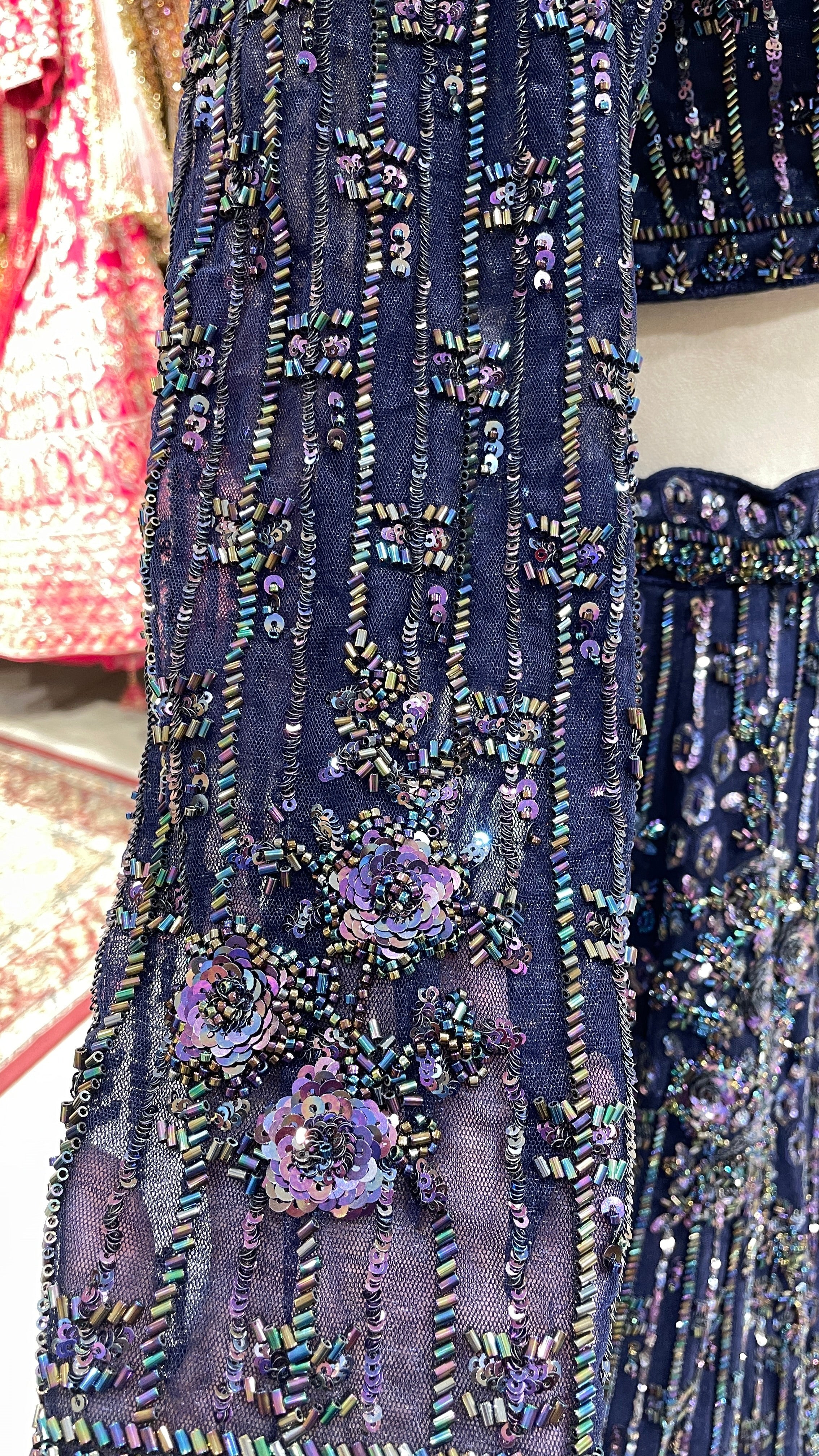 Royal blue lehenga with heavy sequins embellishments - Image 4