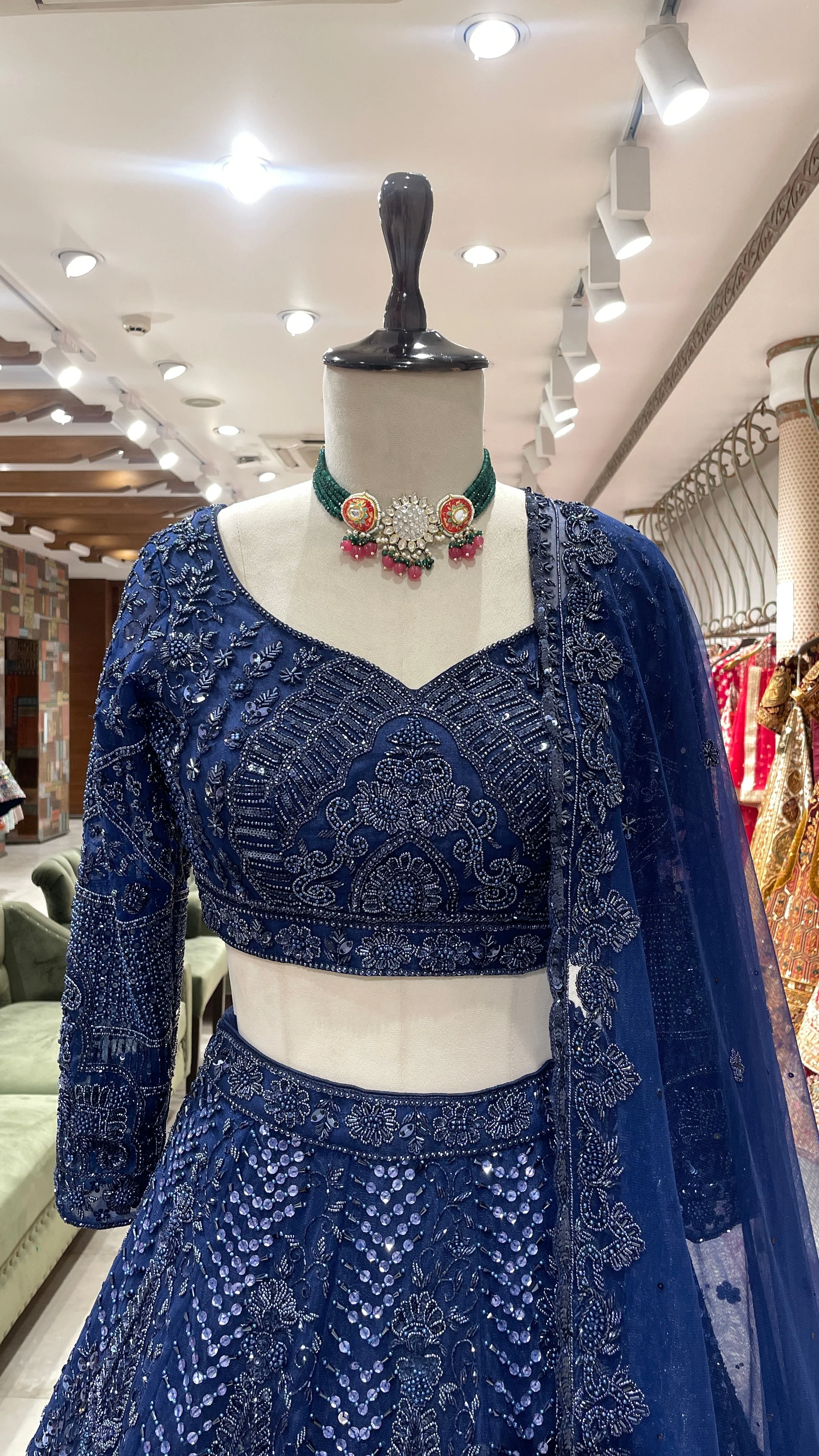 Royal blue lehenga with sequins cutdana and pot embroidery - Image 3