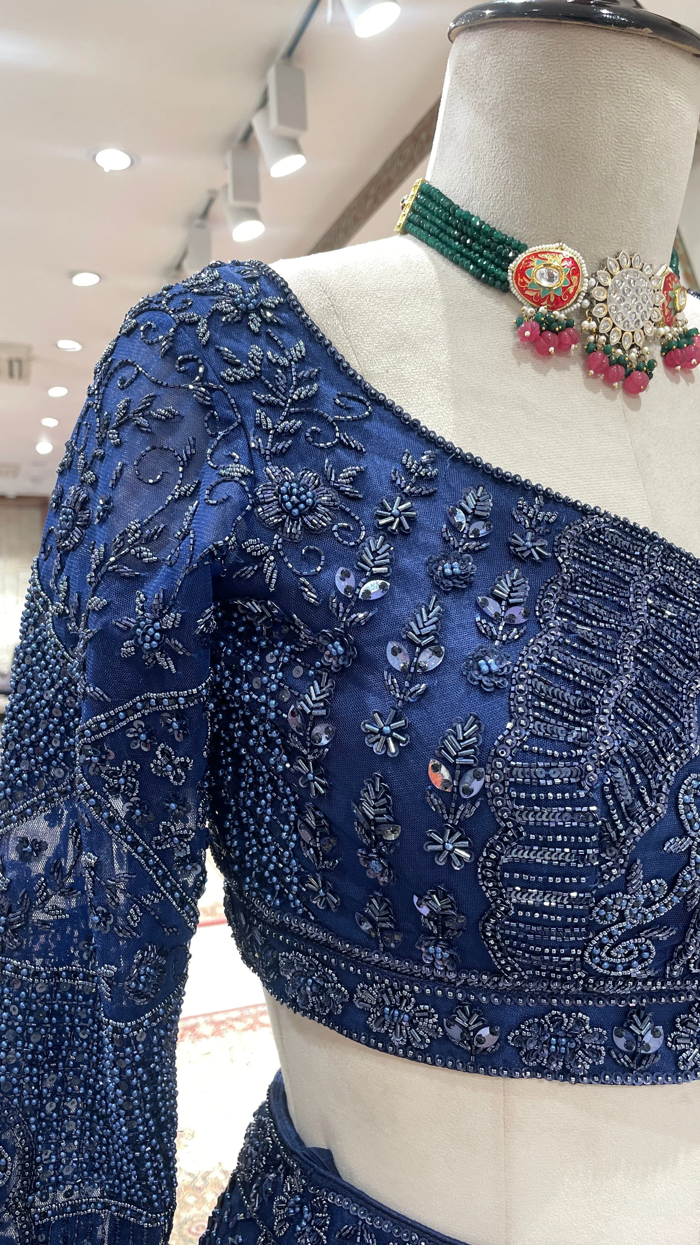 Royal blue lehenga with sequins cutdana and pot embroidery - Image 4