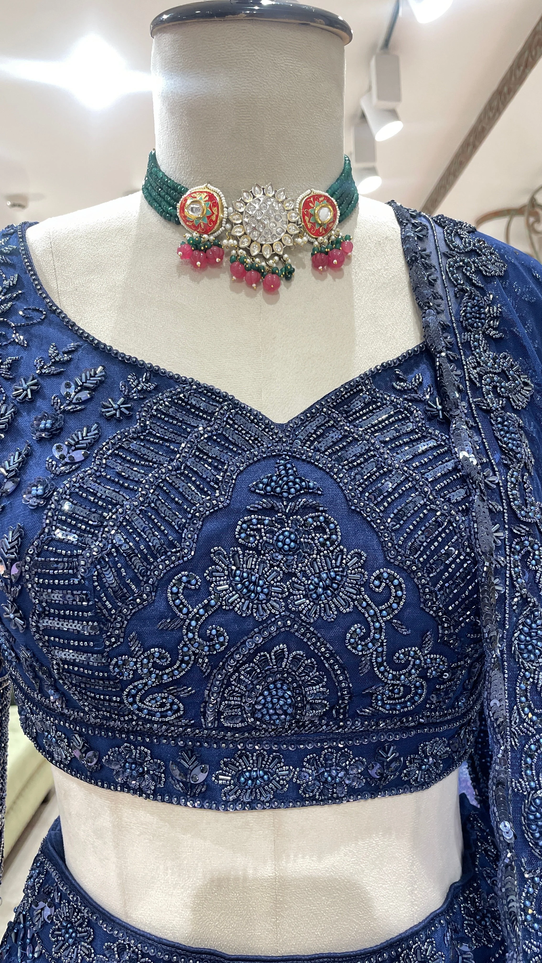 Royal blue lehenga with sequins cutdana and pot embroidery - Image 5
