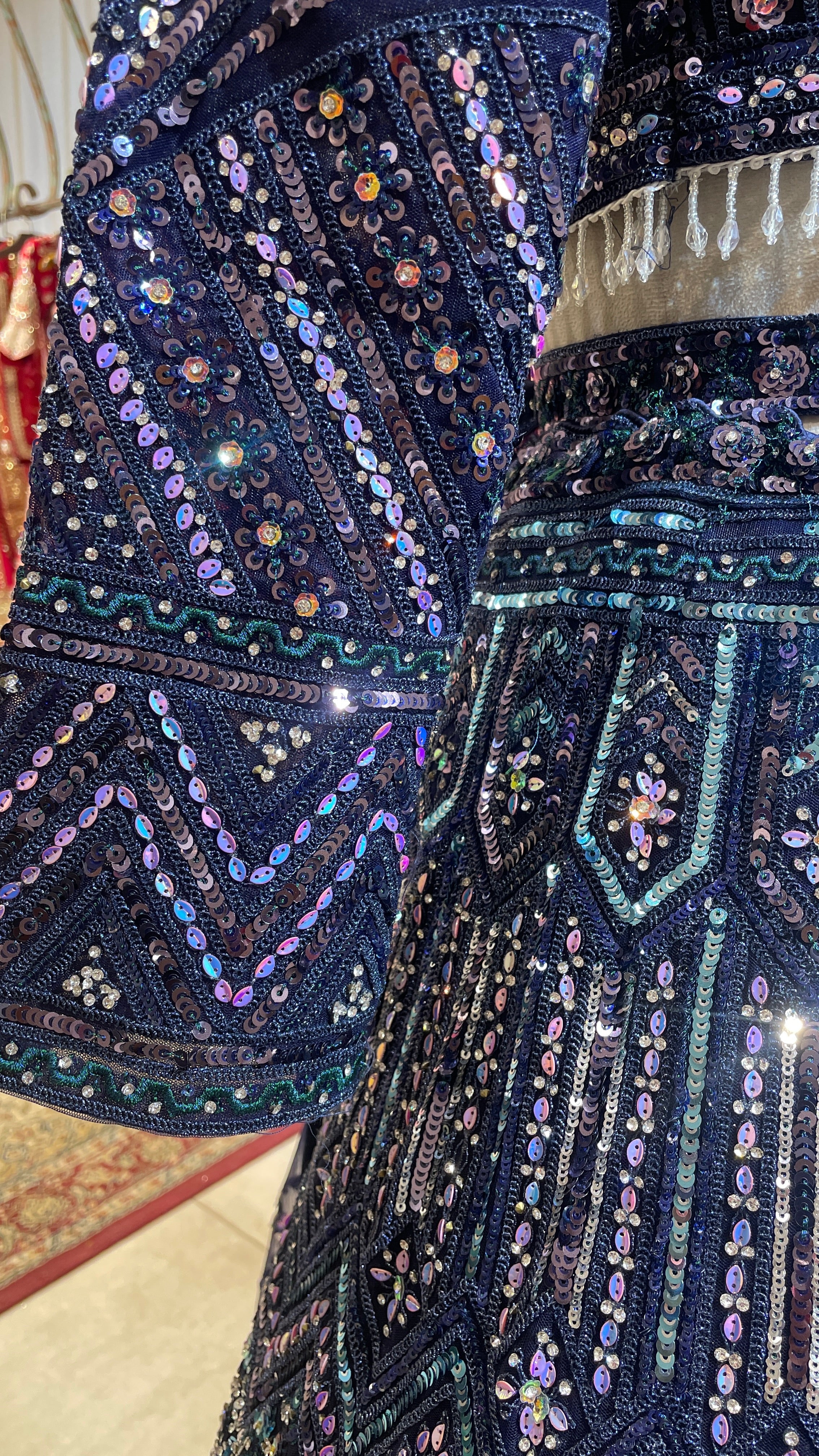 Royal blue net lehenga with sequins and rhinestones - Image 4