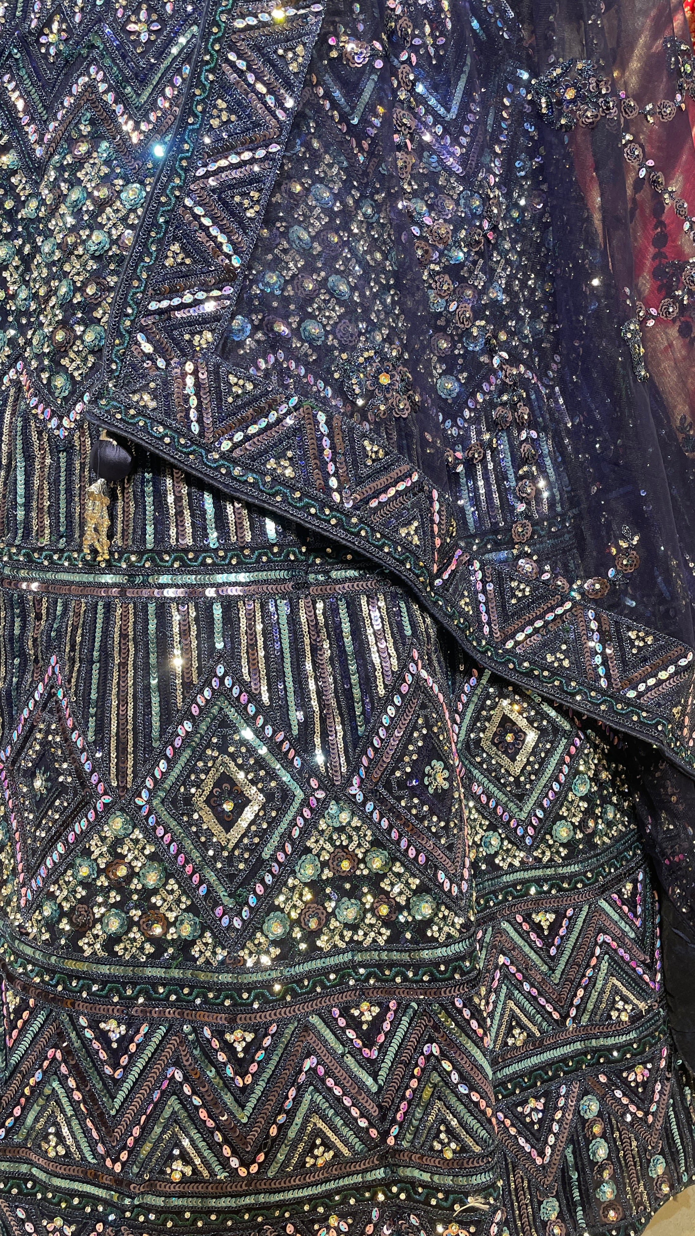 Royal blue net lehenga with sequins and rhinestones - Image 5