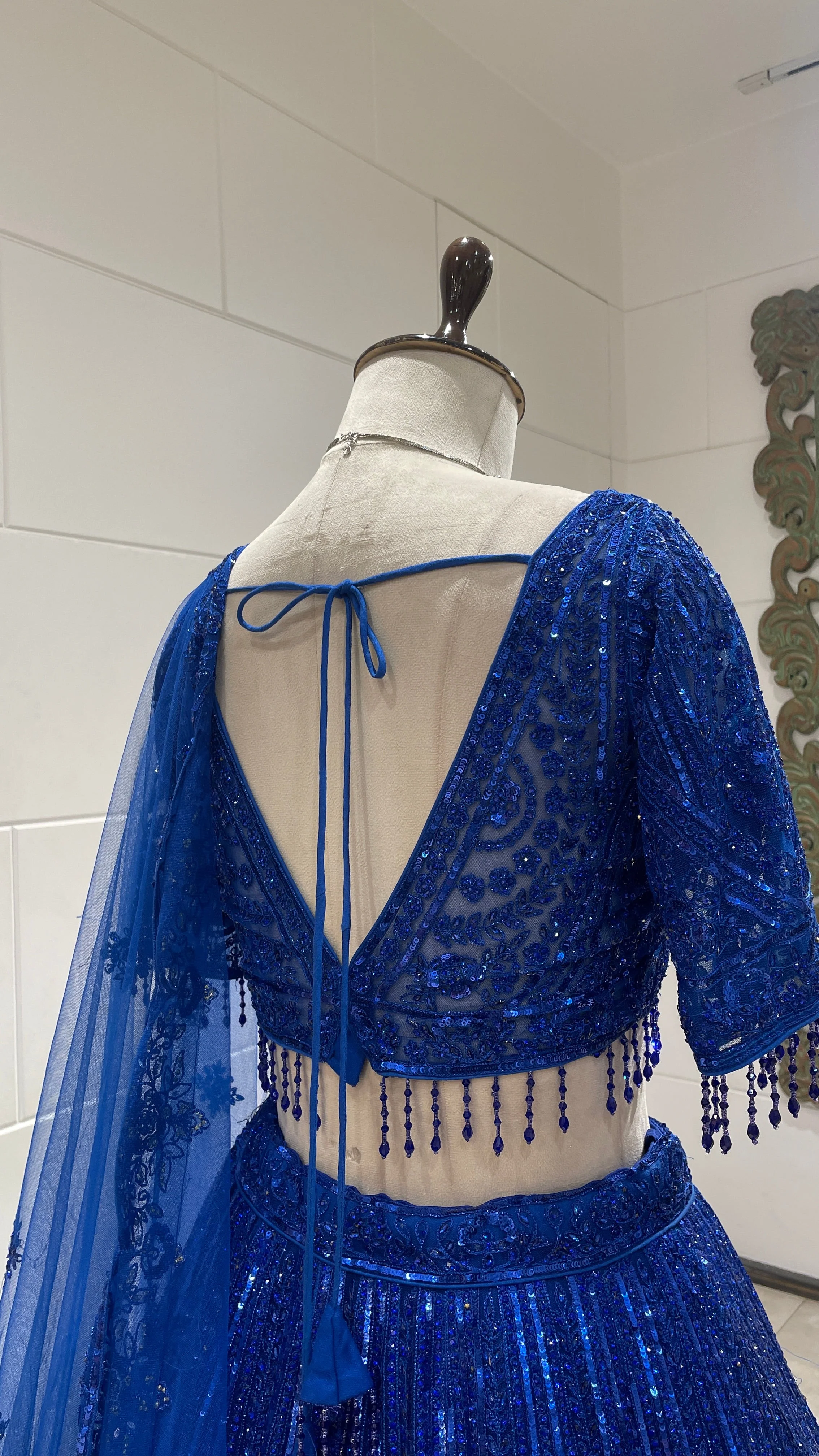 Royal blue net lehenga with threadwork and sequin embellishments - Image 2