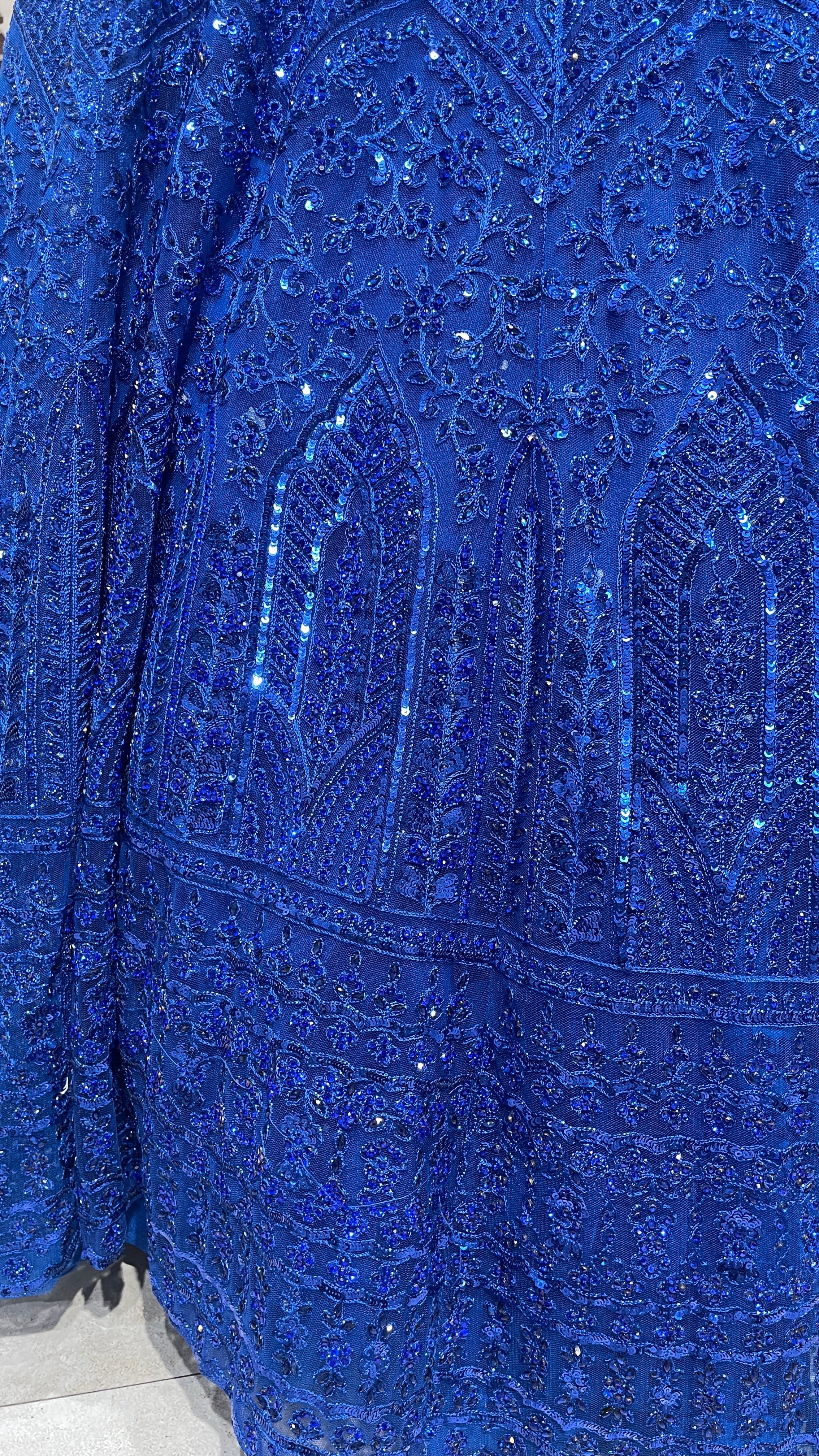 Royal blue net lehenga with threadwork and sequin embellishments - Image 3