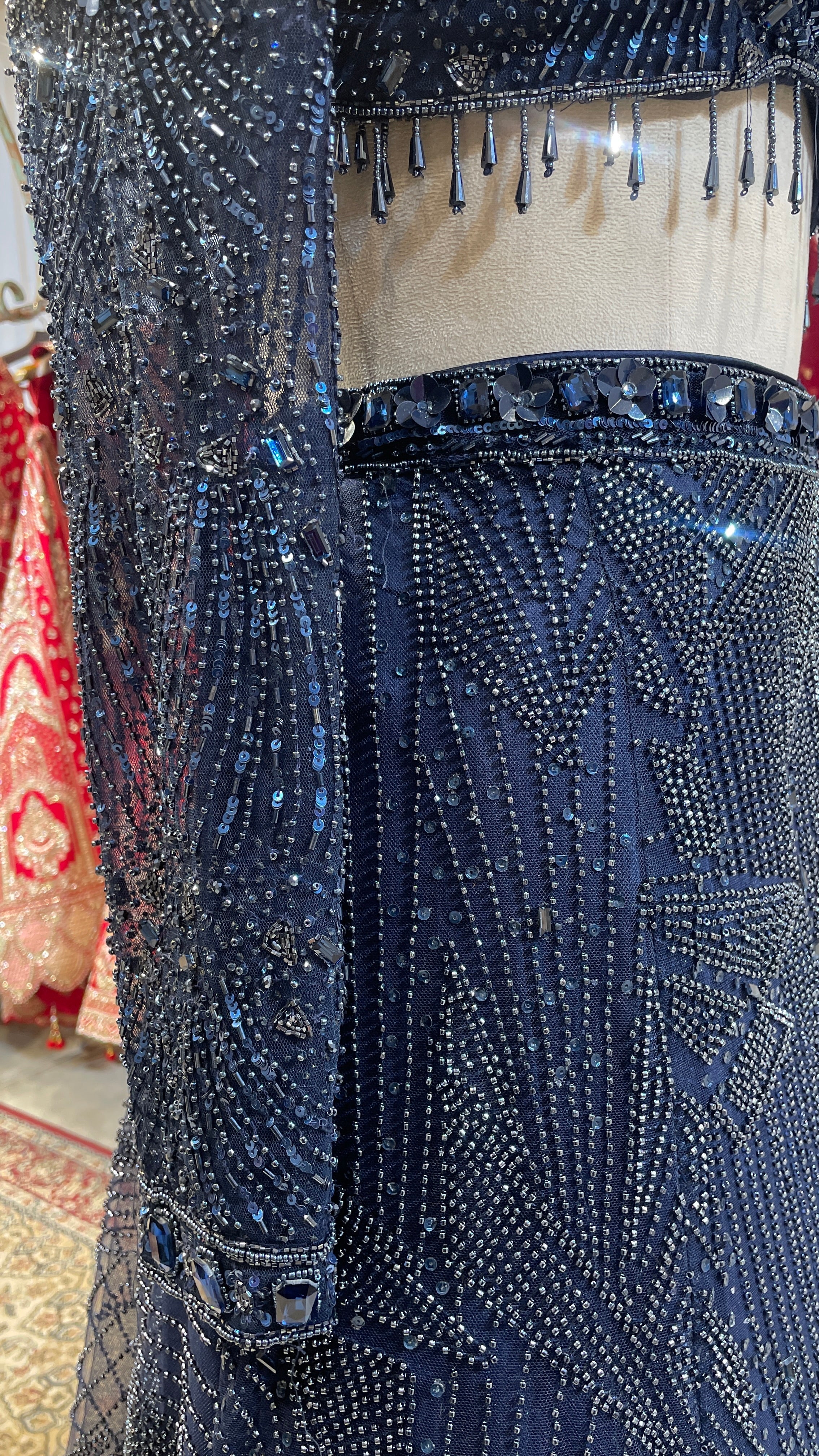 Royal blue net slit lehenga - Image 5