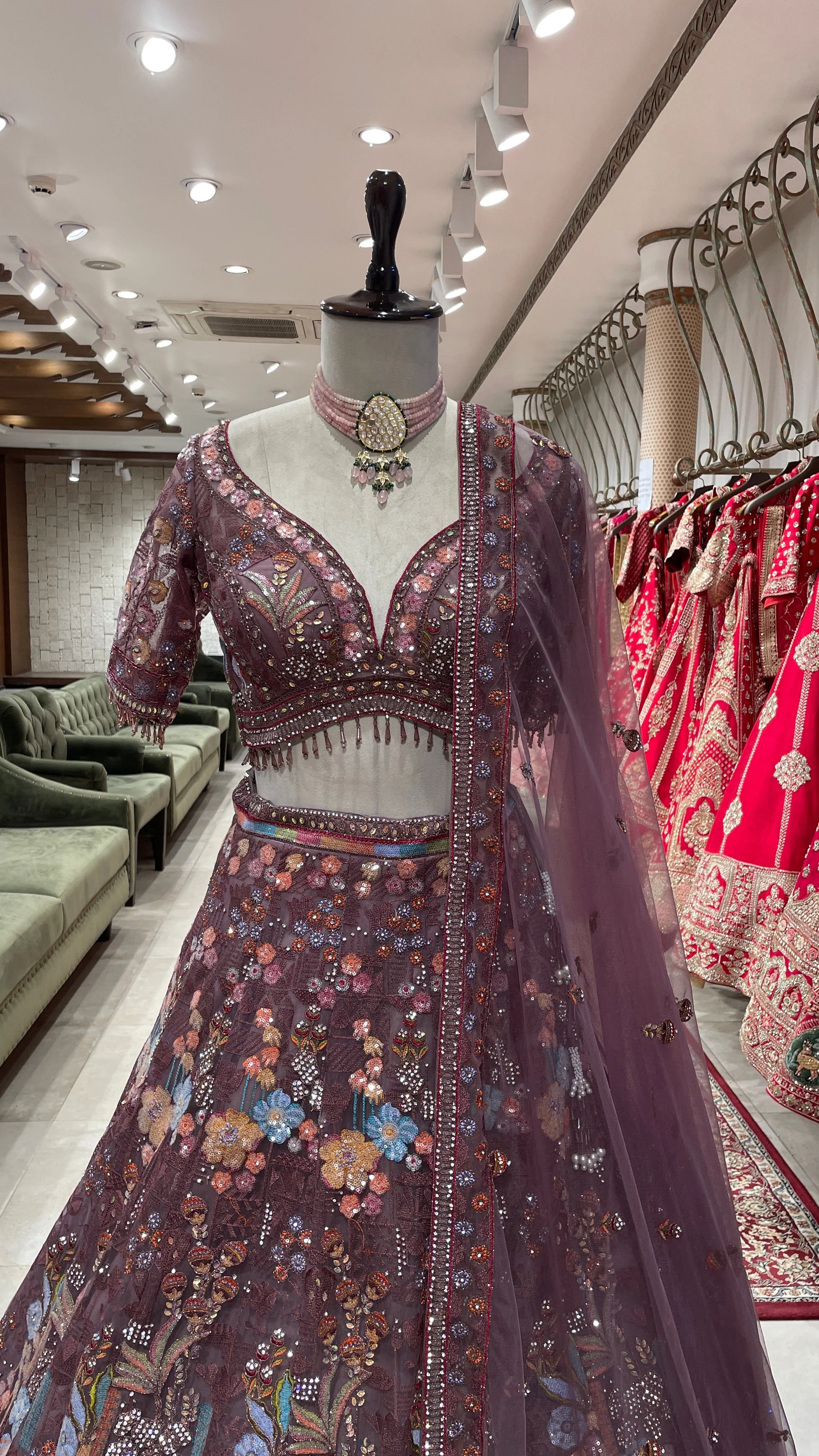 Rust colour Lehenga with multicolour thread and sequins work - Image 2
