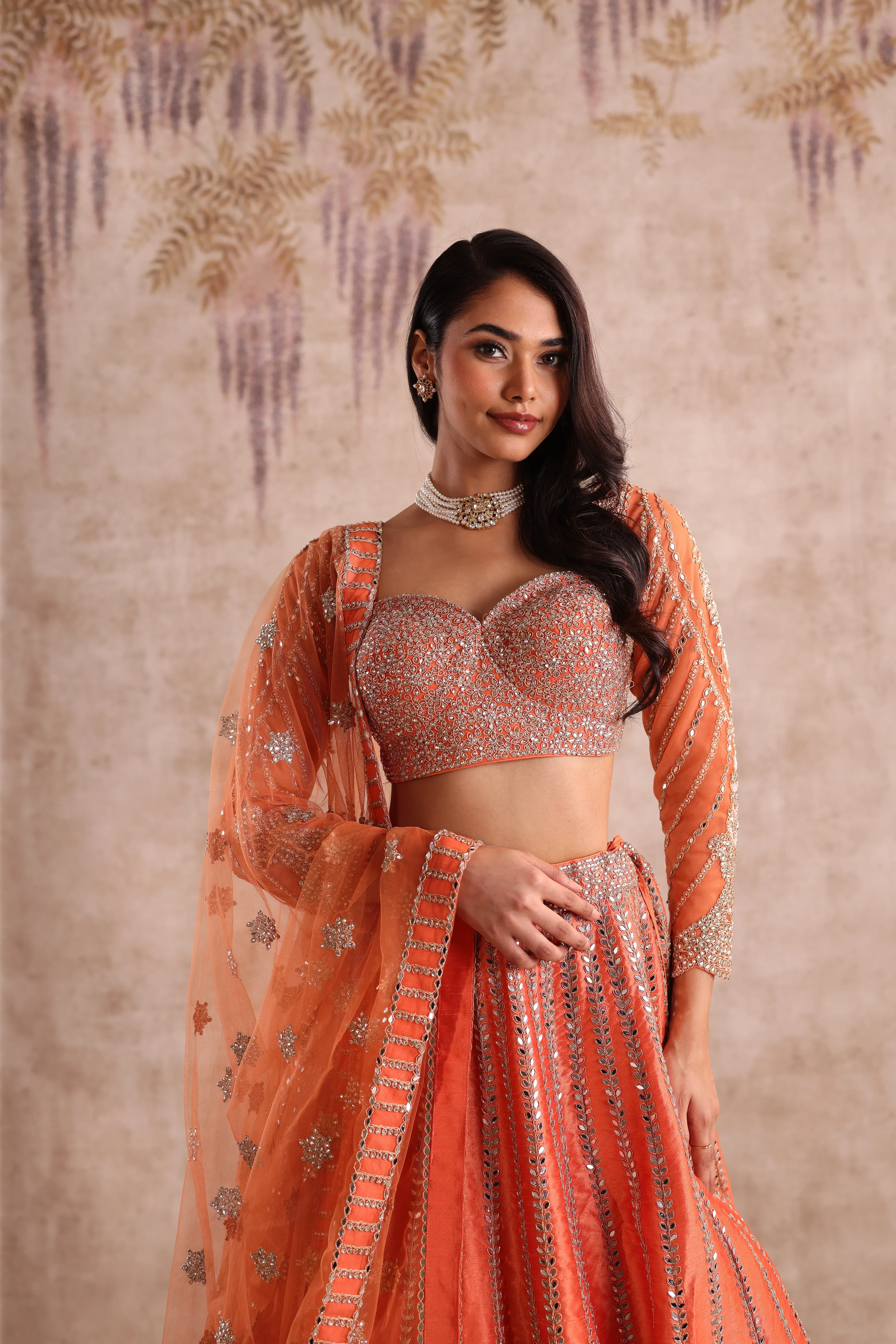 Rust Orange Embroidered Party Wear Lehenga - Image 3