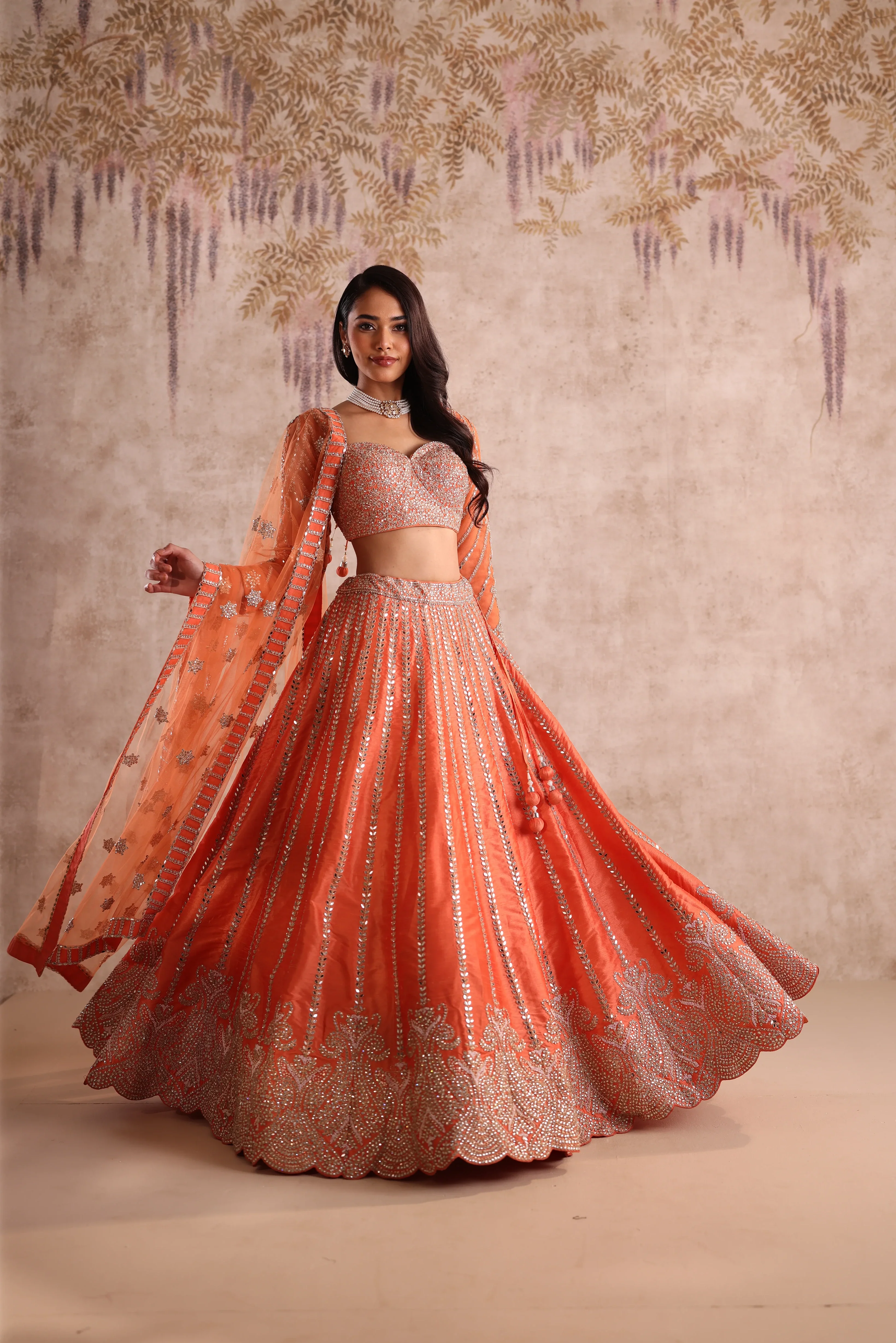 Rust Orange Embroidered Party Wear Lehenga - Image 4