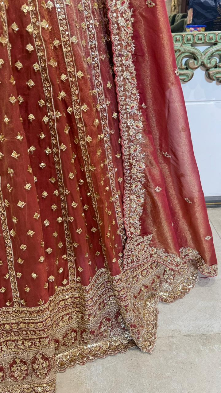 Rust Red Zardozi Embroidered Lehenga - Image 2