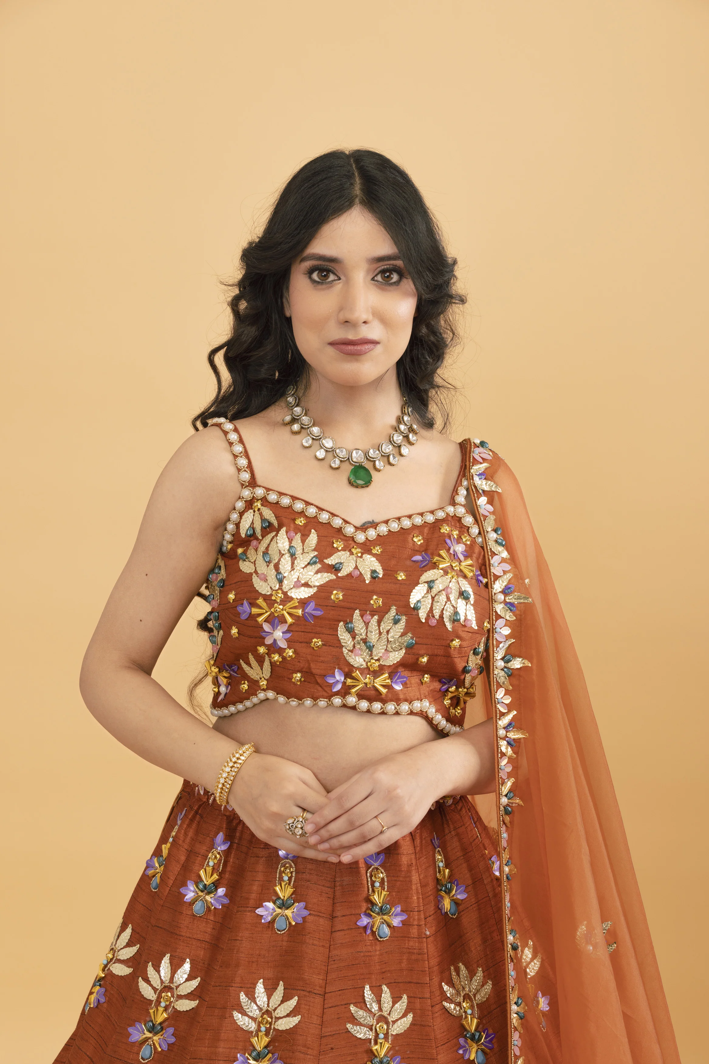Rust Silk lehenga with multicolour sequins - Image 2