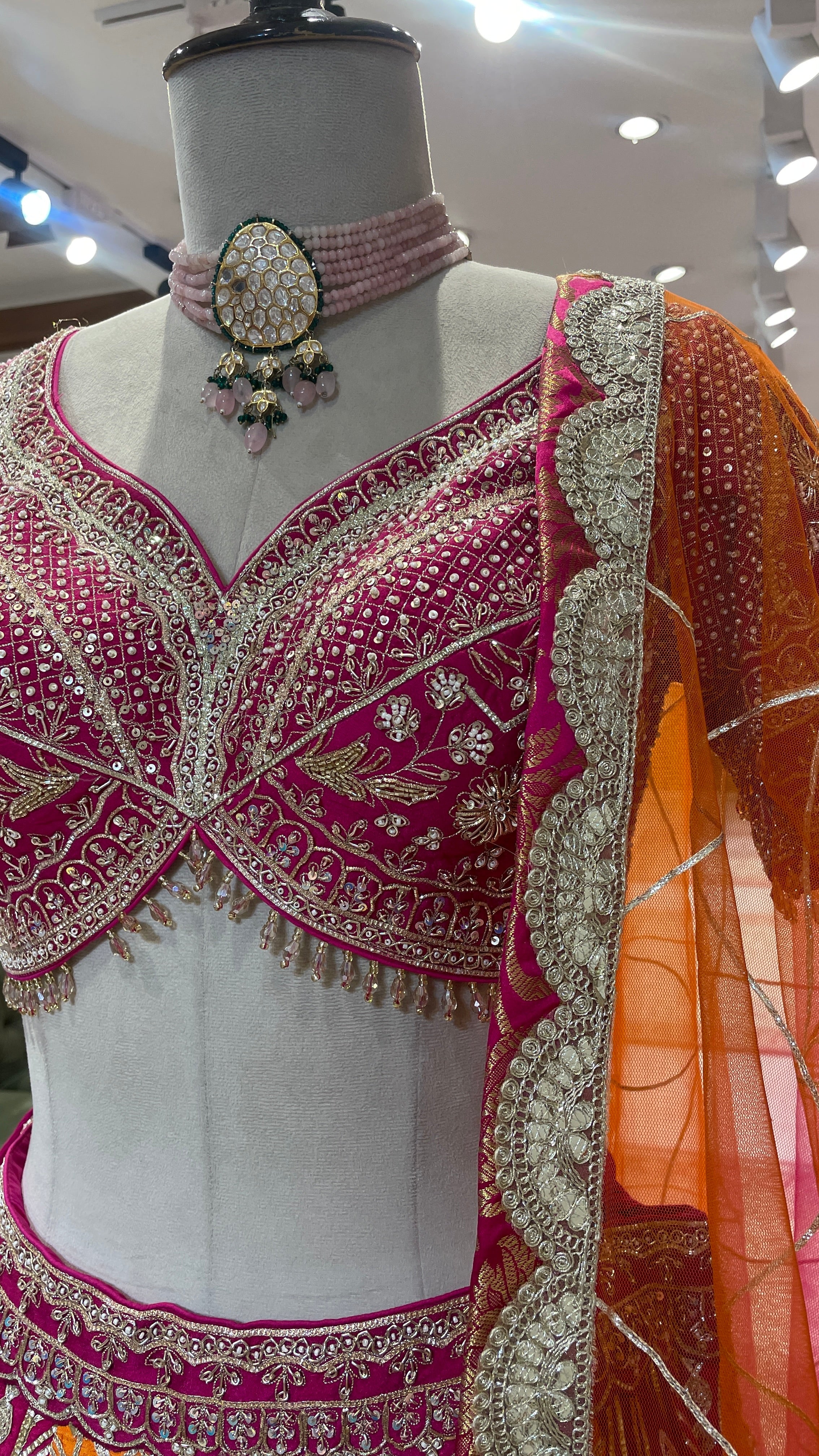 Silk multicoloured lehenga with Banarsi work and Gota Patti highlights - Image 2