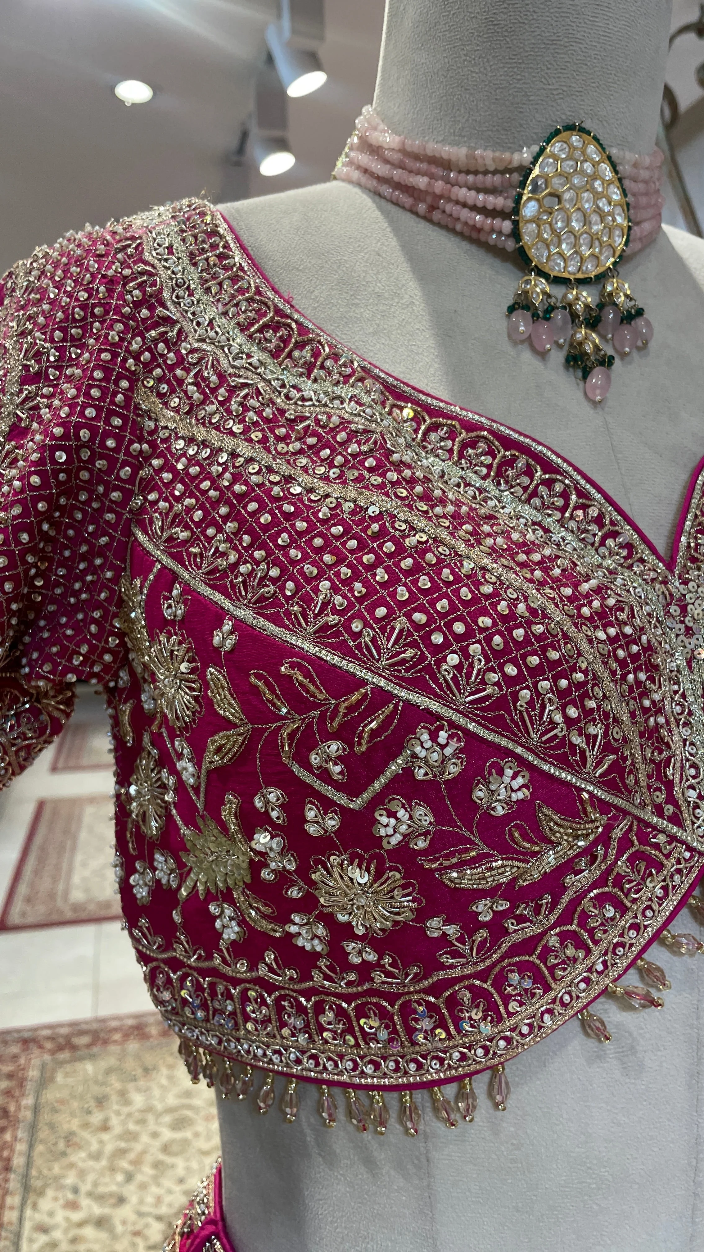 Silk multicoloured lehenga with Banarsi work and Gota Patti highlights - Image 3