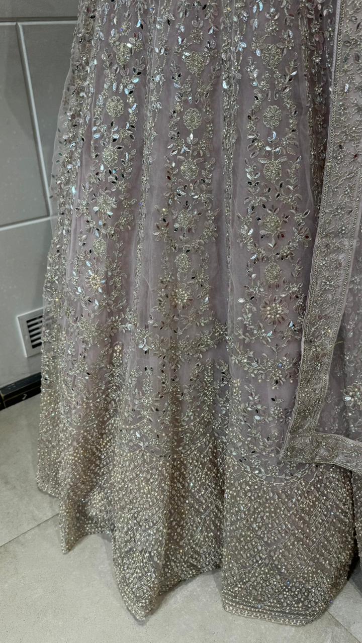 Silver Grey Mirror Work Lehenga, - Image 2