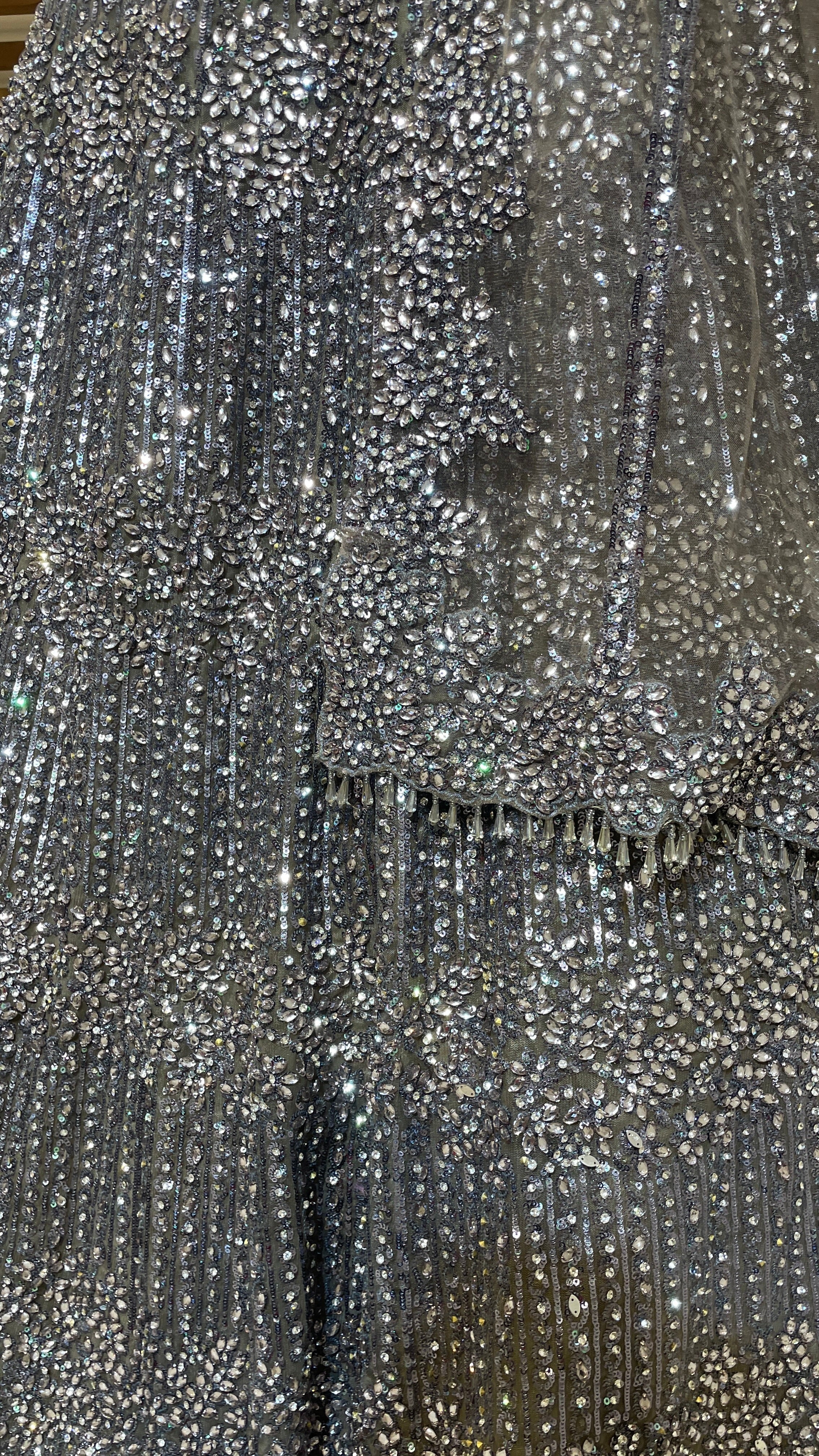 Silver net lehenga with sequins and bead embellishments - Image 2
