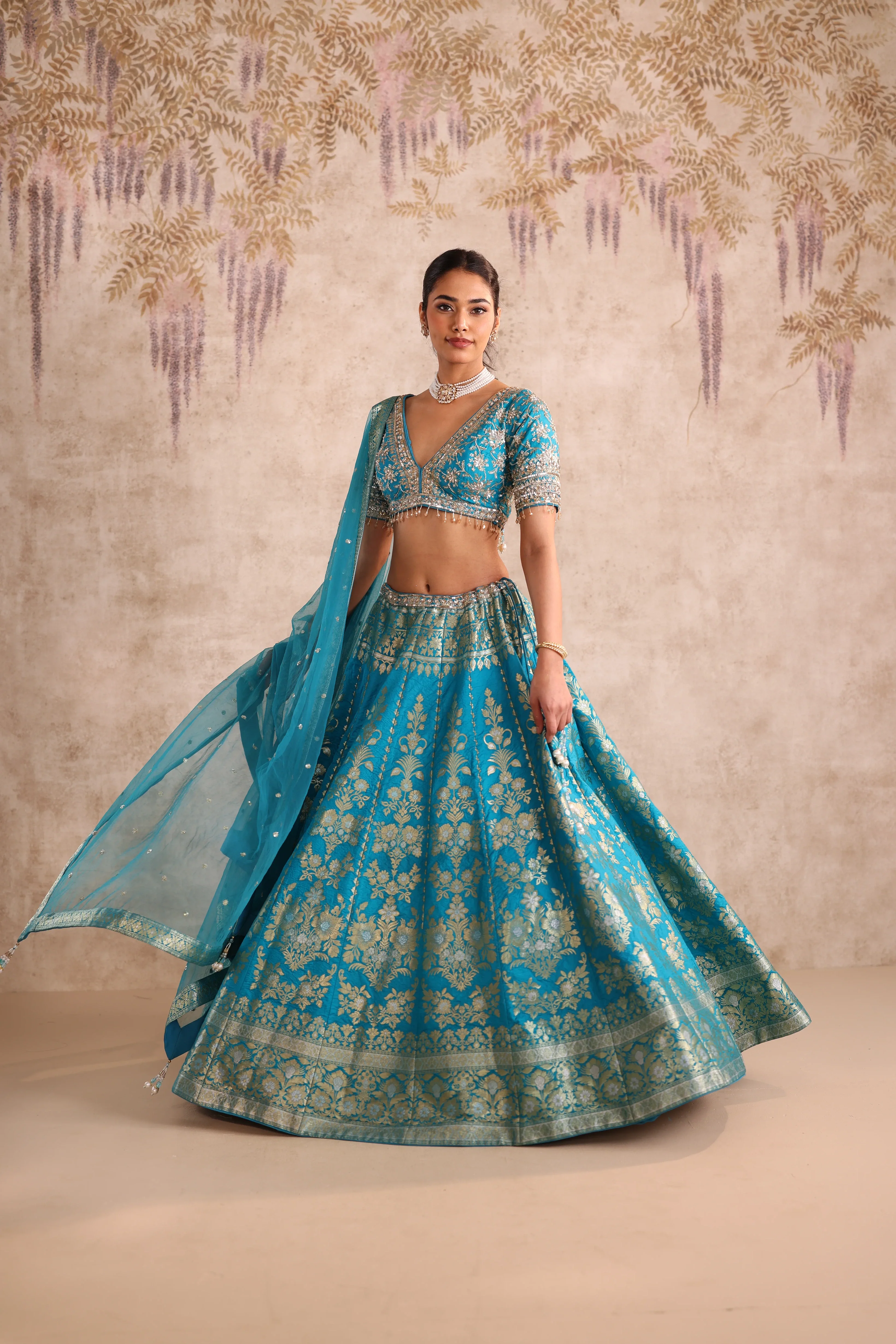 Sky Blue Zari Woven Party Wear Lehenga - Image 4