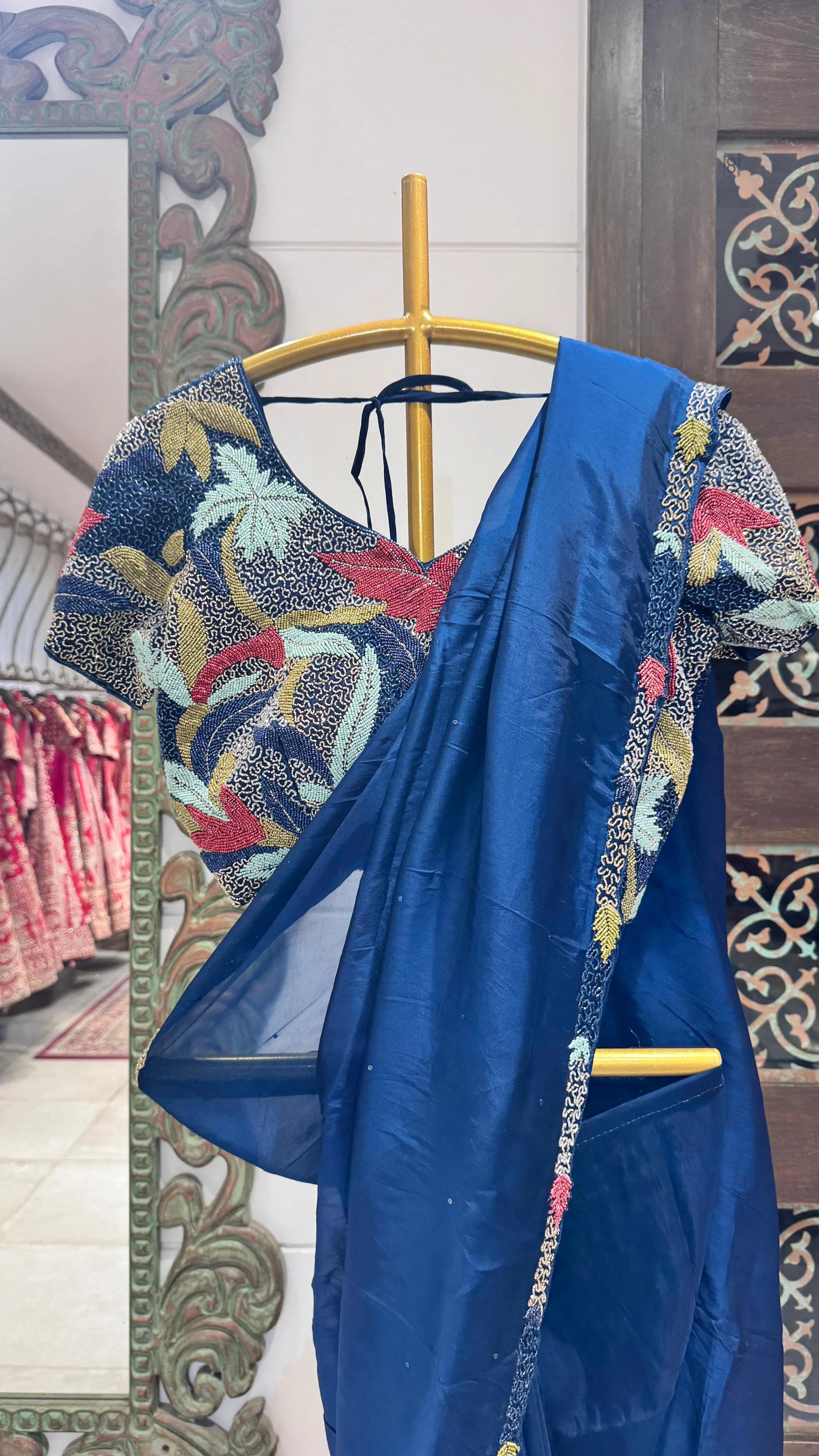 Teel blue color saree with sequience border - Image 2