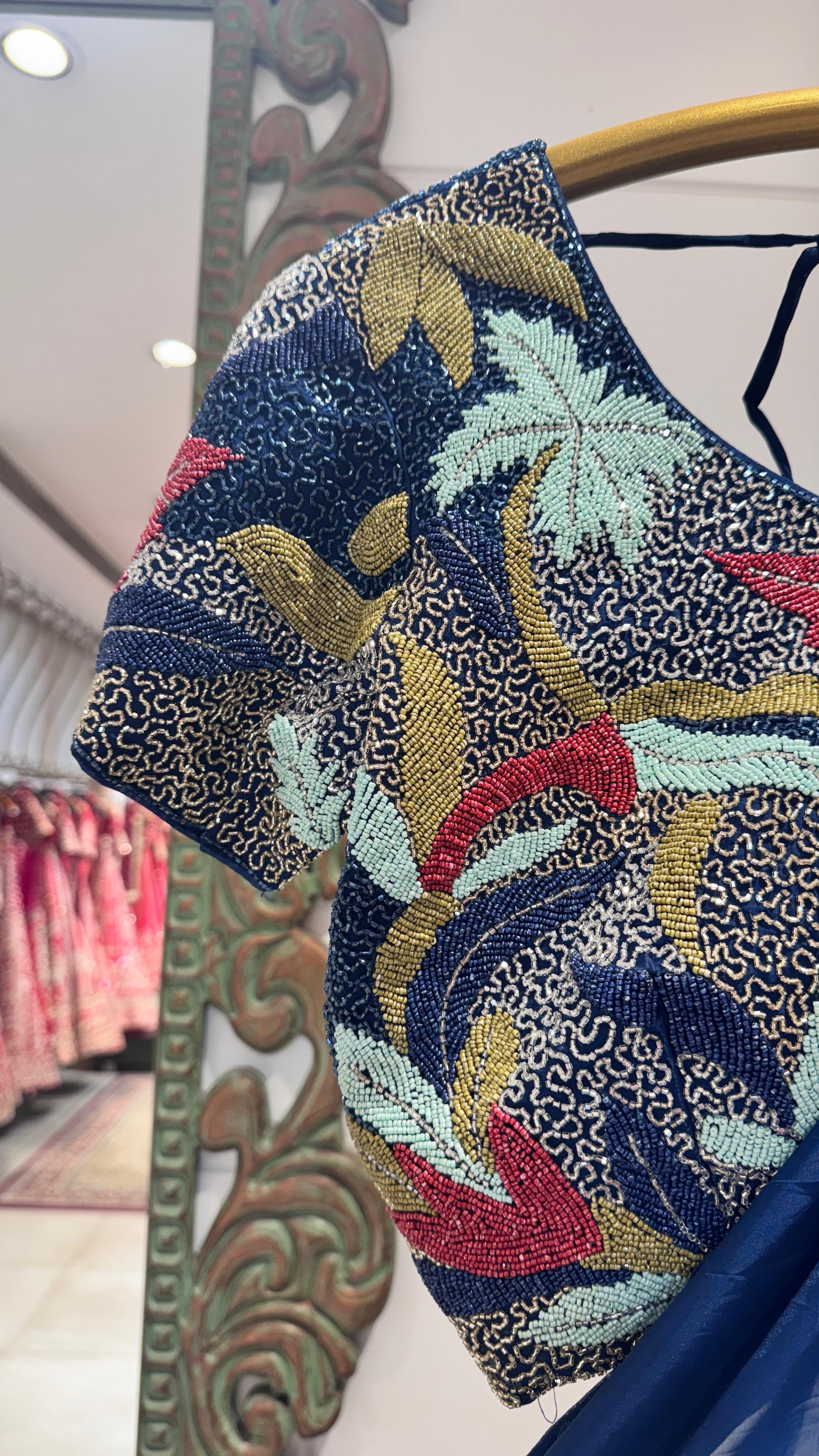 Teel blue color saree with sequience border - Image 3