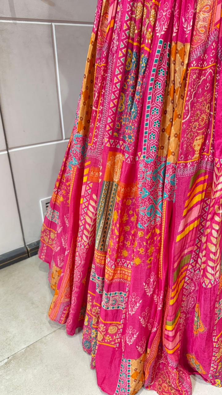 Vibrant Pink Multi-Patterned Festive Lehenga - Image 2