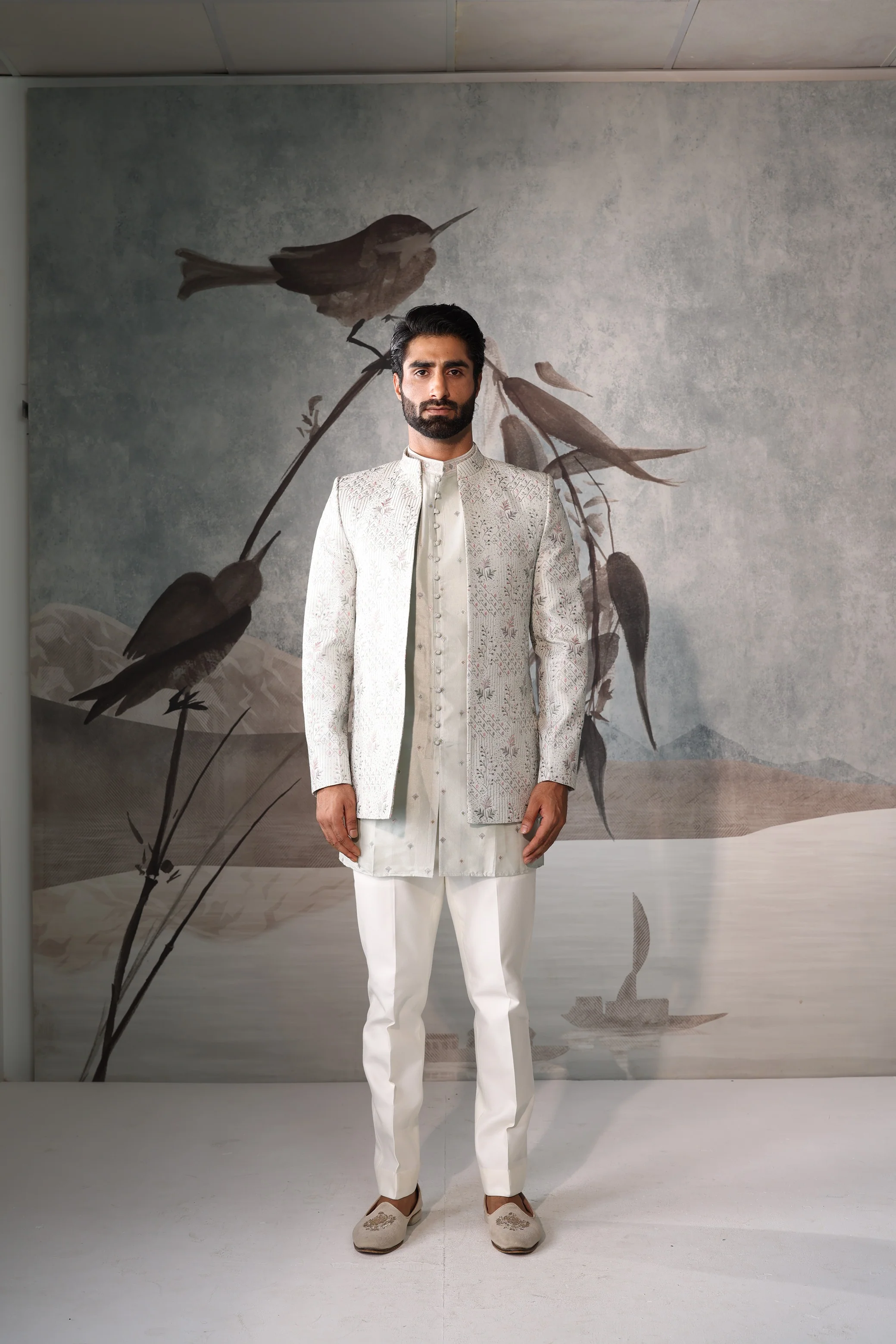Short Open Jacket with kurta pista green - Image 2