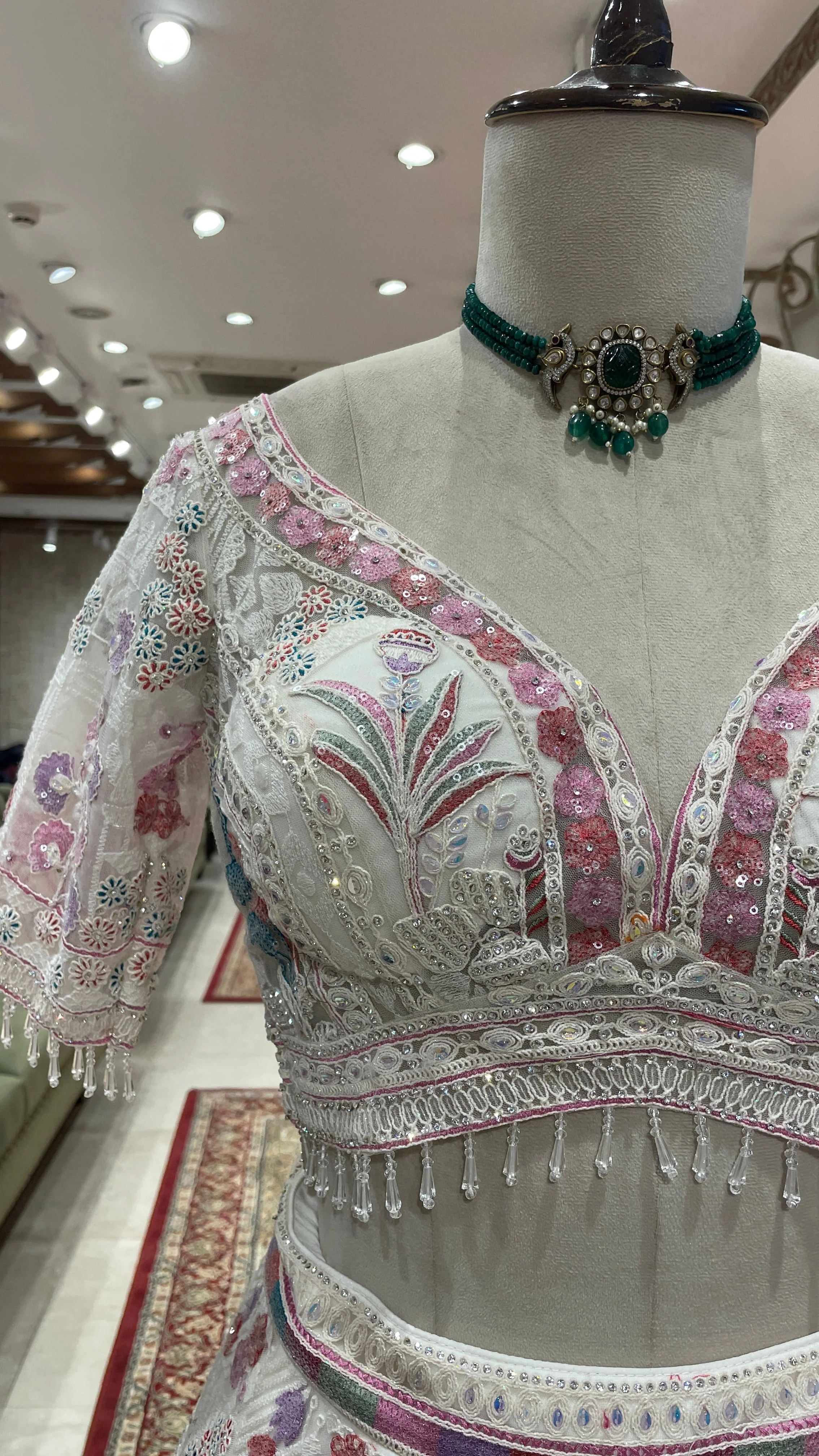 White colour lehenga with multicolour threadwork - Image 2