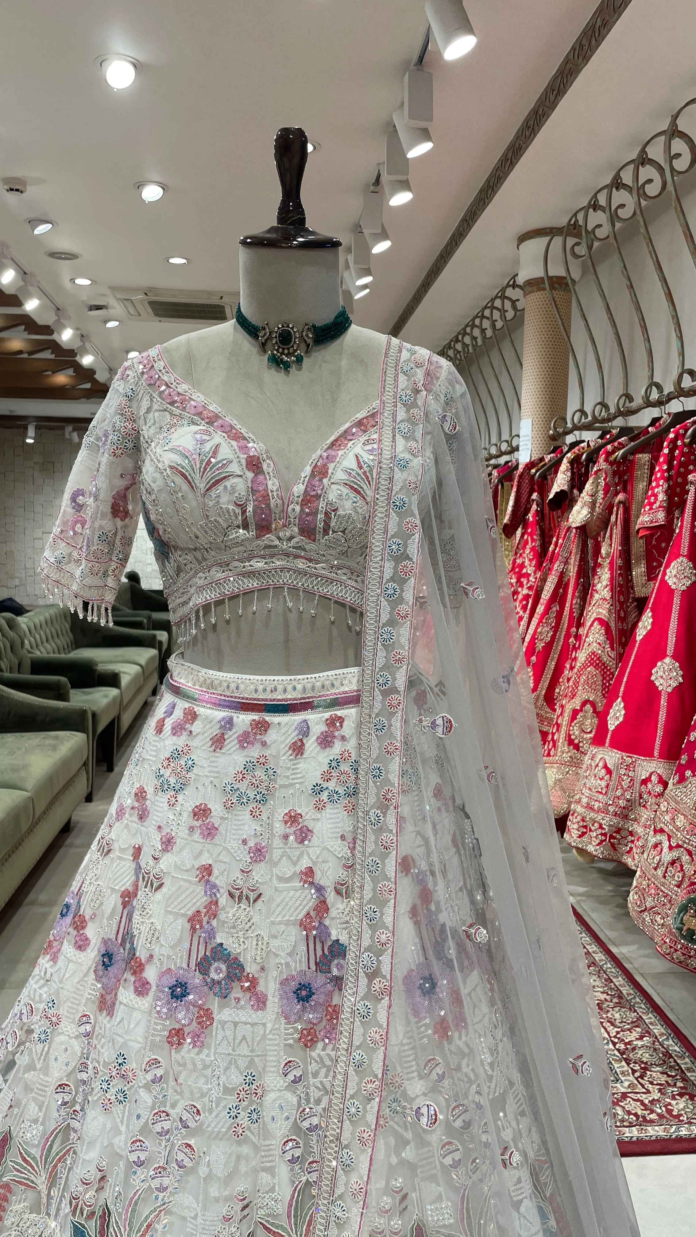 White colour lehenga with multicolour threadwork - Image 3
