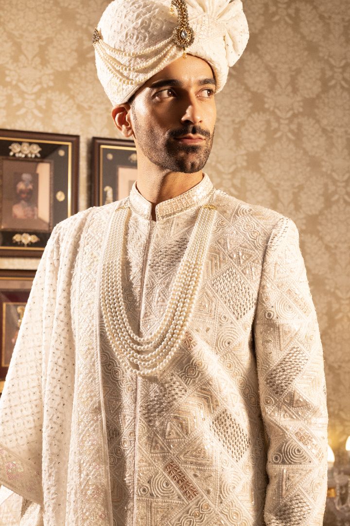 Ivory Embroided Sherwani - Image 3