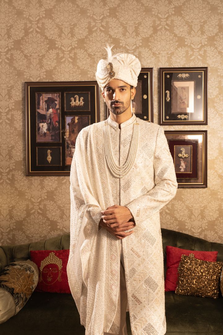 Ivory Embroided Sherwani - Image 4