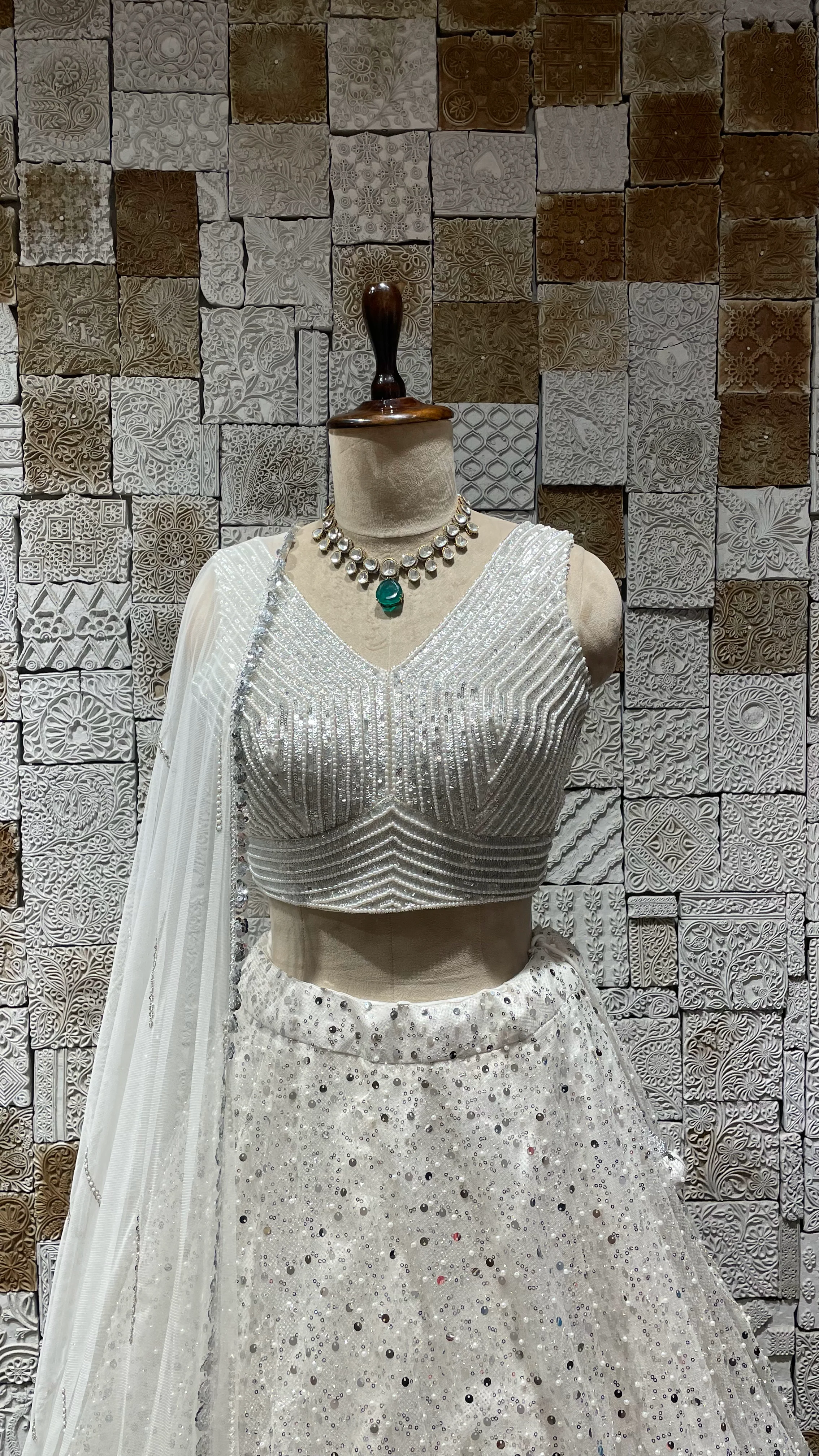 White Net lehenga with heavy embellished blouse - Image 2