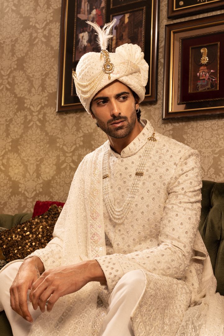 Ivory Sherwani with Embroidery - Image 3