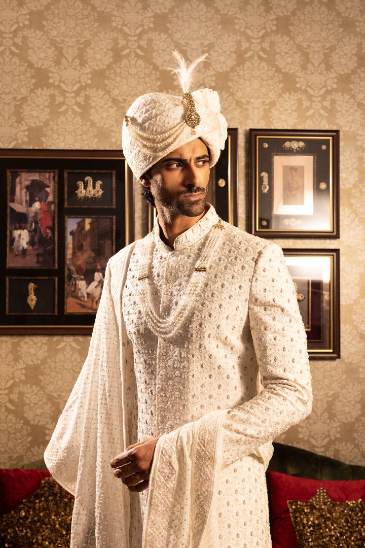 Ivory Sherwani with Embroidery - Image 4