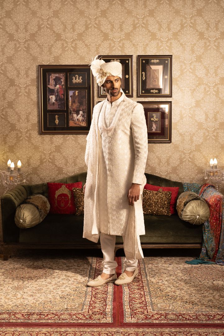 Ivory Sherwani For Groom - Premium Wedding Sherwani - Image 3