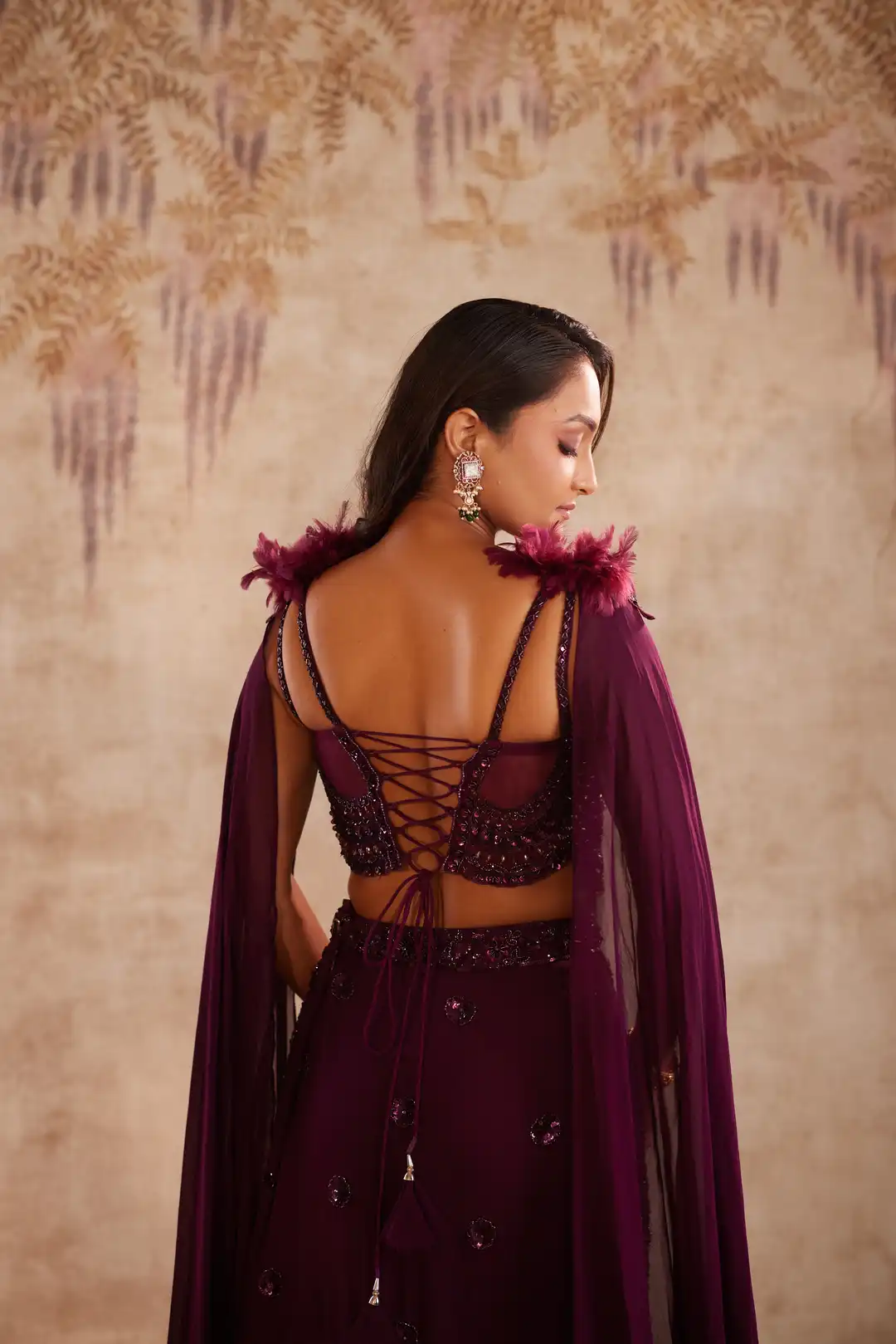 Wine cutdana embellished fishcut lehenga - Image 3
