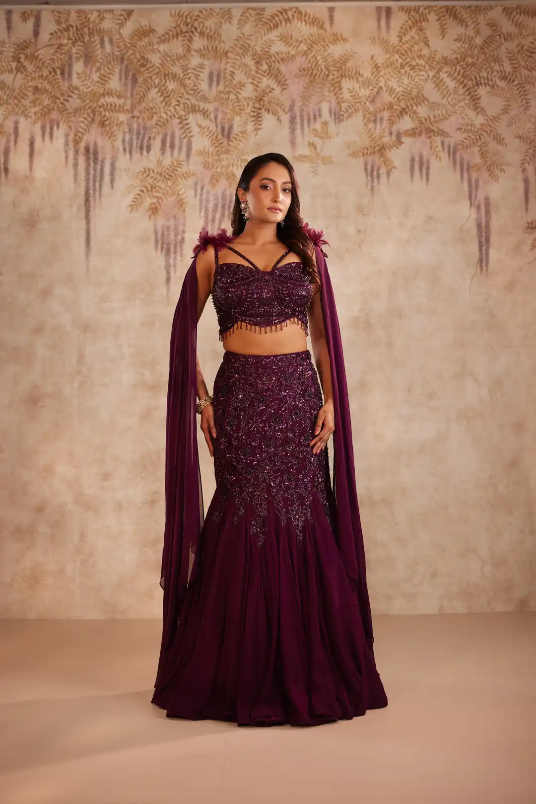 Wine cutdana embellished fishcut lehenga - Image 5